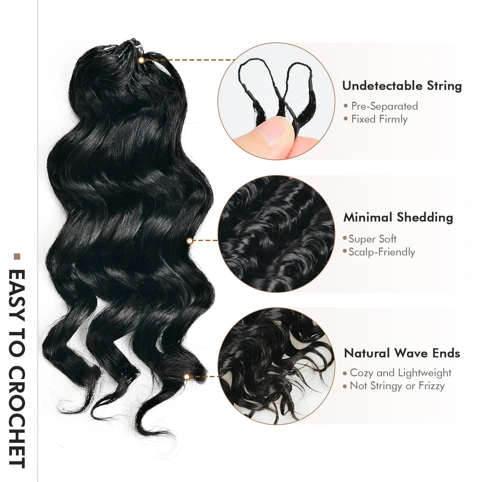 Toyotress® Human Crochet Hair Knotless Pre-Separated Human Hair Ocean Wave Crochet Hair Body Wave Extensions Toyotress