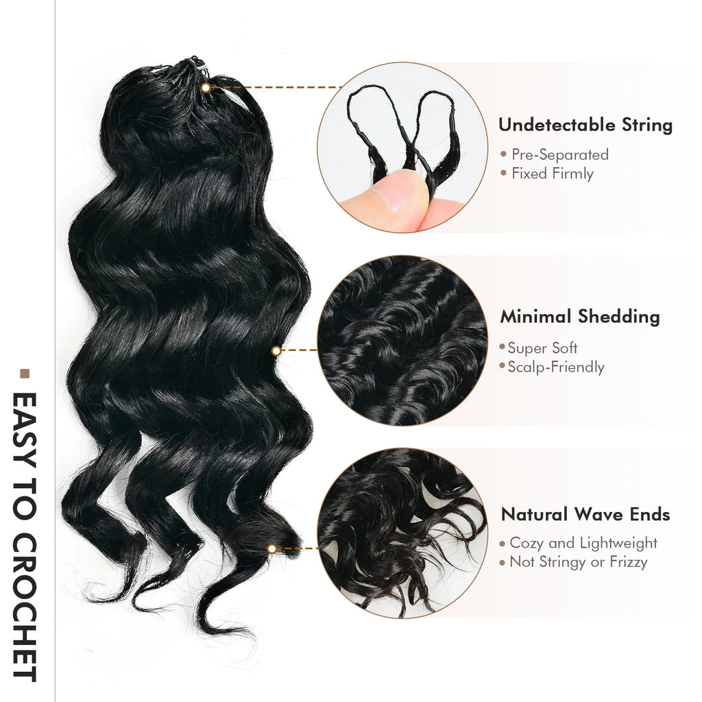 Toyotress® Human Crochet Hair Knotless Pre-Separated Human Hair Ocean Wave Crochet Hair Body Wave Extensions Toyotress