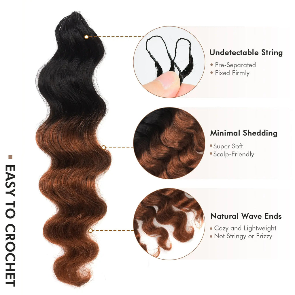 Toyotress® Human Crochet Hair Knotless Pre-Separated Human Hair Ocean Wave Crochet Hair Body Wave Extensions Toyotress