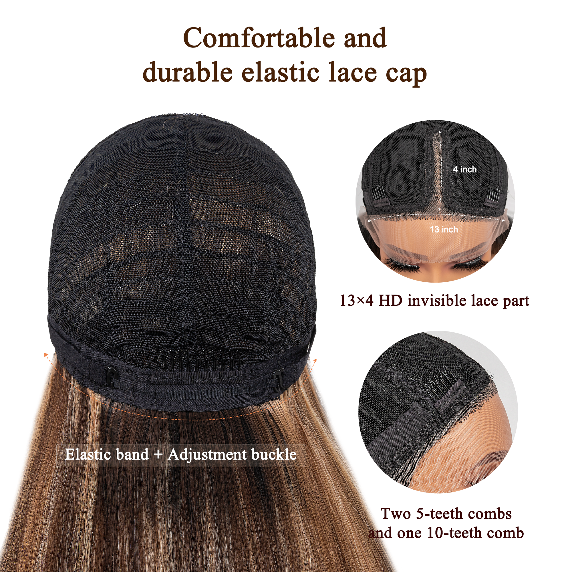 Toyotress Airy Yaki Straight T-middle Part Lace Front Wigs with Baby Hair | 20-32 Inch Long Soft Human Hair Rival Brown With Piano Highlights Wig(1472)