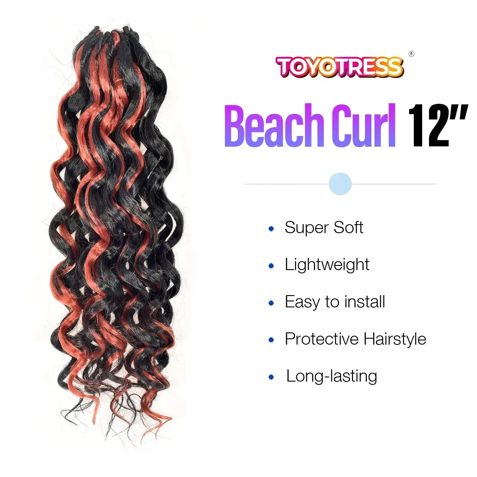 1 Pack GOGO CURL | Toyotress® Freetress Beach Curl Crochet Hair Gogo Curl Jamaican Bounce Wavy Curly Pre-Looped Synthetic Hair Extensions Toyotress