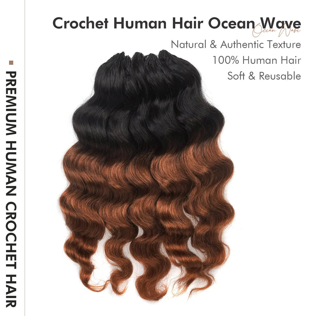 Toyotress® Human Crochet Hair Knotless Pre-Separated Human Hair Ocean Wave Crochet Hair Body Wave Extensions Toyotress