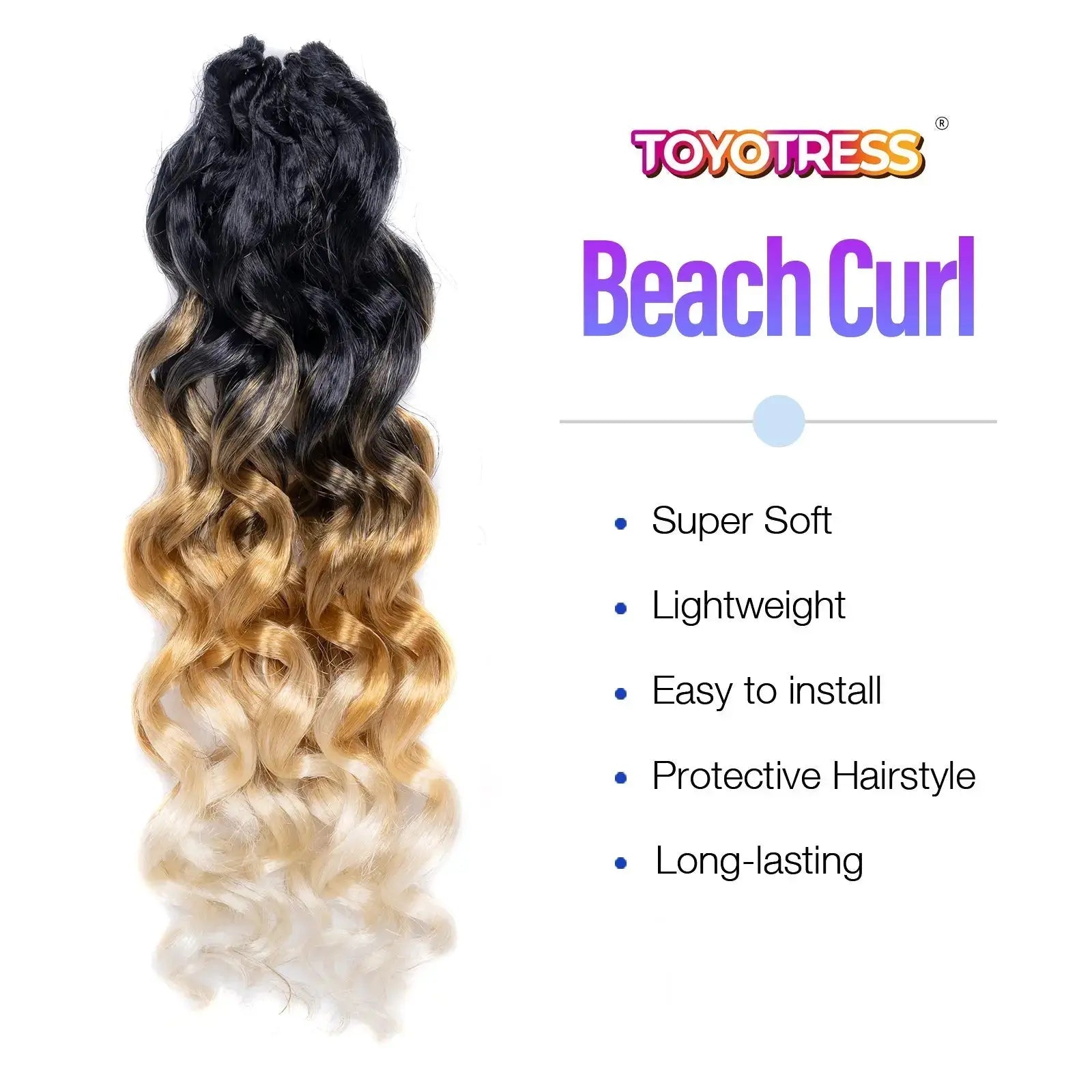 1 Pack GOGO CURL | Toyotress® Freetress Beach Curl Crochet Hair Gogo Curl Jamaican Bounce Wavy Curly Pre-Looped Synthetic Hair Extensions Toyotress