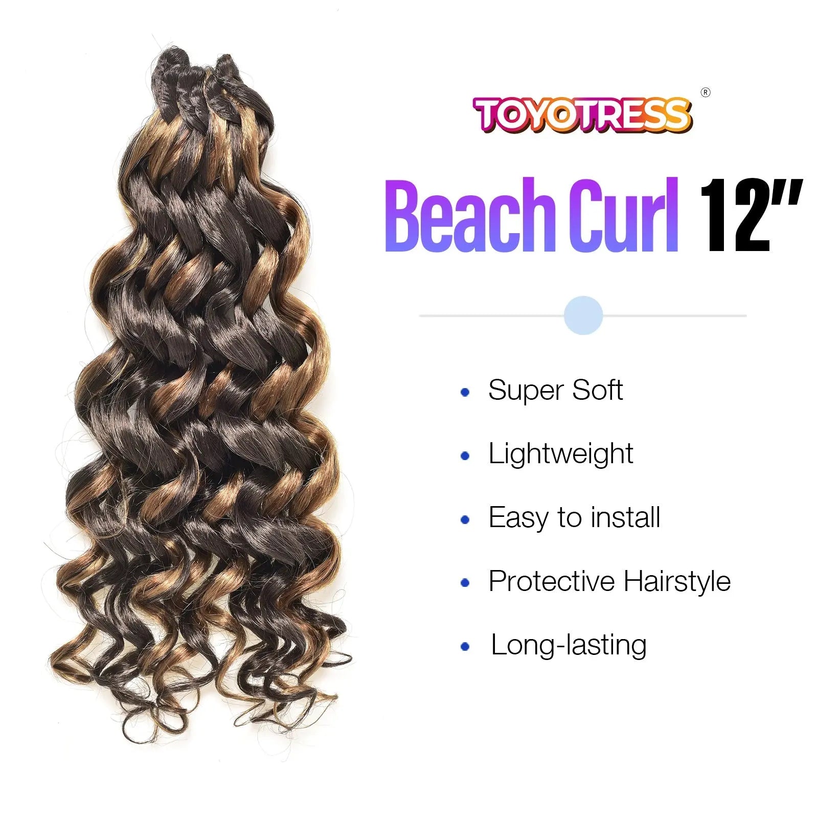 1 Pack GOGO CURL | Toyotress® Freetress Beach Curl Crochet Hair Gogo Curl Jamaican Bounce Wavy Curly Pre-Looped Synthetic Hair Extensions Toyotress