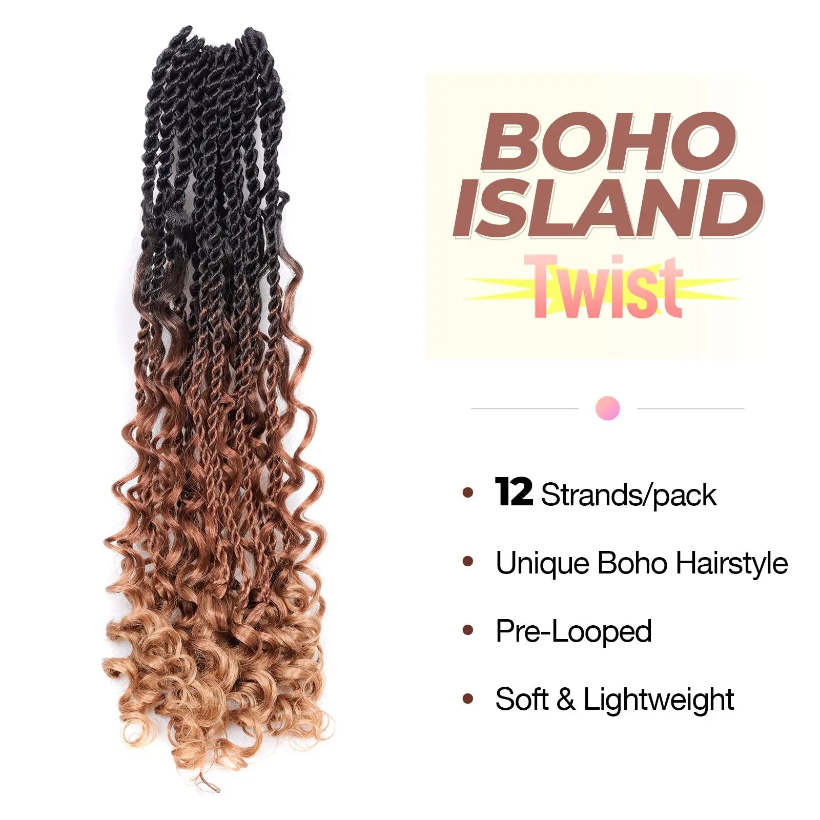 Toyotress Unique Boho Island Twist with Curls Crochet Hair 1 Pack | Crochet Senegalese Twist Pre Looped Senegalese Twist Braiding Hair Wth Curly Ends Crochet for women Toyotress