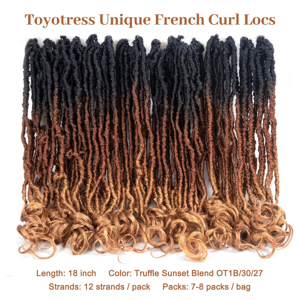 ( US ONLY) FAST SHIPPING FC | Toyotress® French Curl Locs Crochet Hair Curly Faux Locs 8 Packs Black Pre-Looped Crochet Hair with Curly ends Crochet Hair with Soft Curly Wave Ends Hair Extensions Toyotress