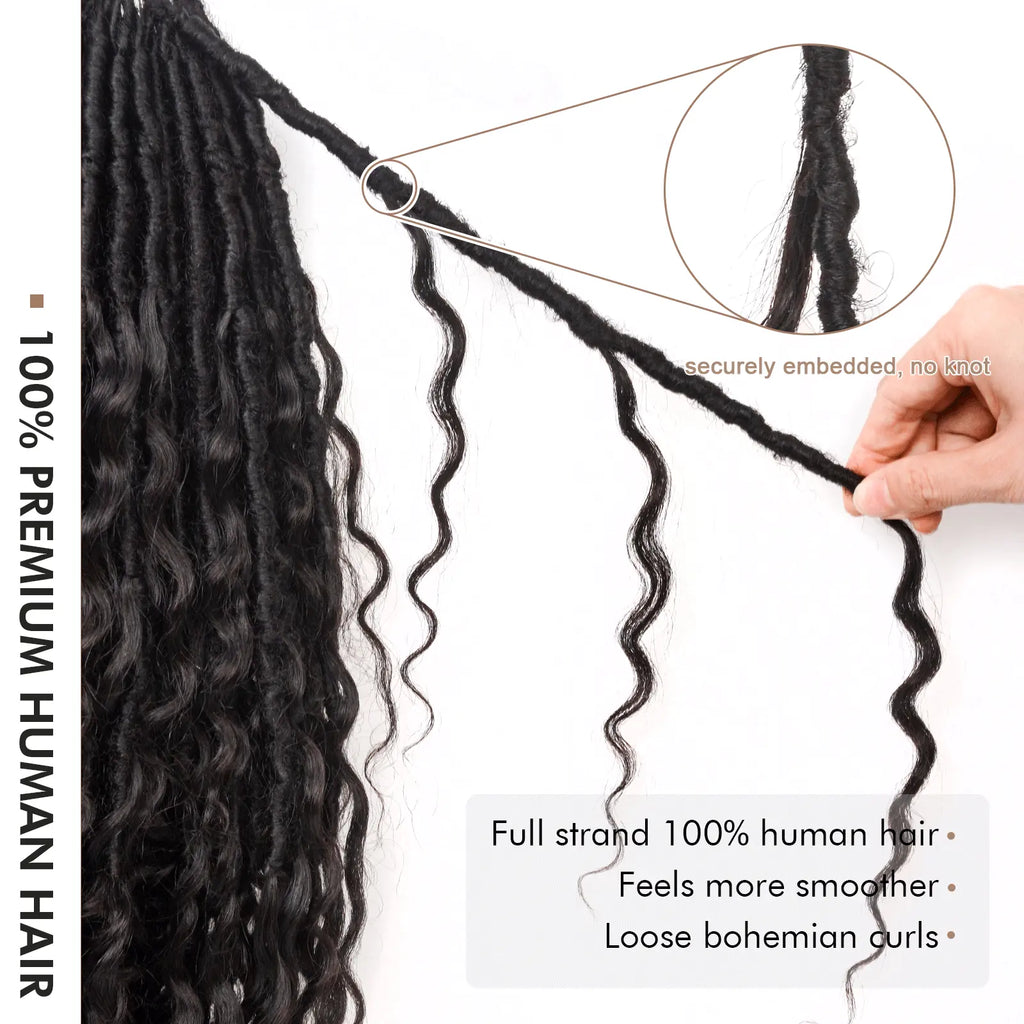 8 Packs HDBL  | Toyotress® 100% Boho Locs Human Hair Boho Faux Locs With Curls Pre-Looped Goddess Locs Toyotress