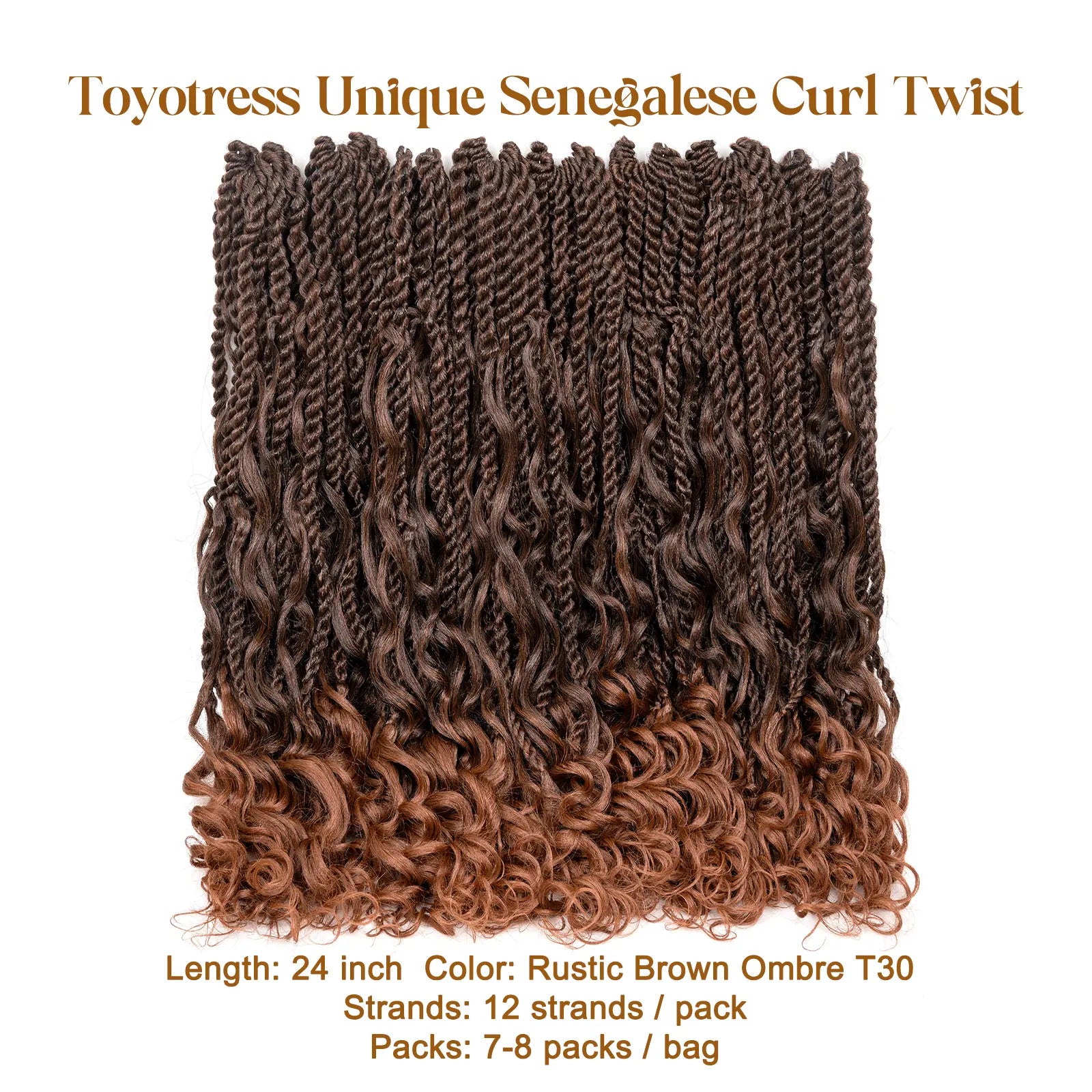 Toyotress Unique Boho Island Twist with Curls Crochet Hair 1 Pack | Crochet Senegalese Twist Pre Looped Senegalese Twist Braiding Hair Wth Curly Ends Crochet for women Toyotress