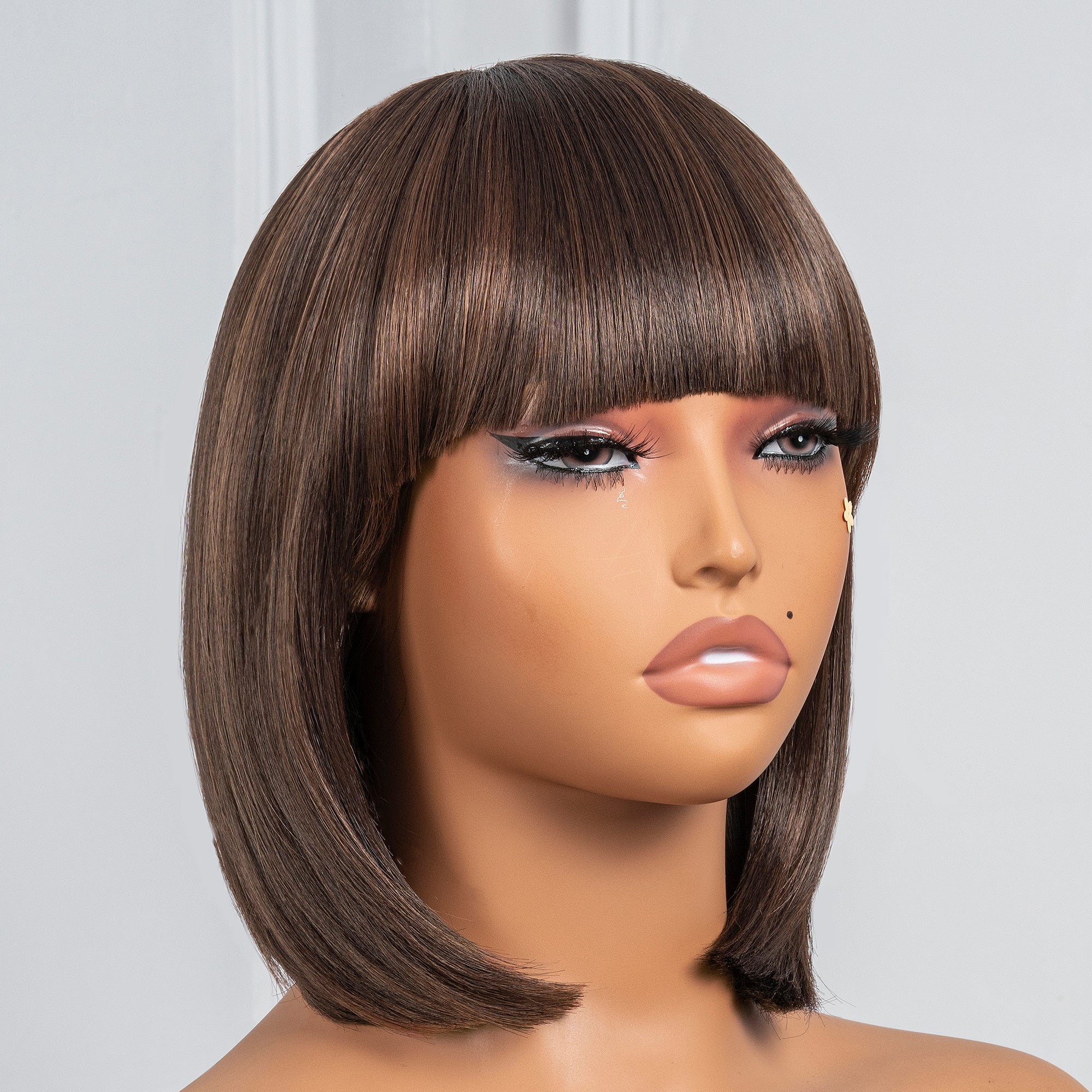 Toyotress Short Bob Synthetic Wigs | Blunt cut Natural Black Straight Wig with Bangs Synthetic Wig（612H+618）