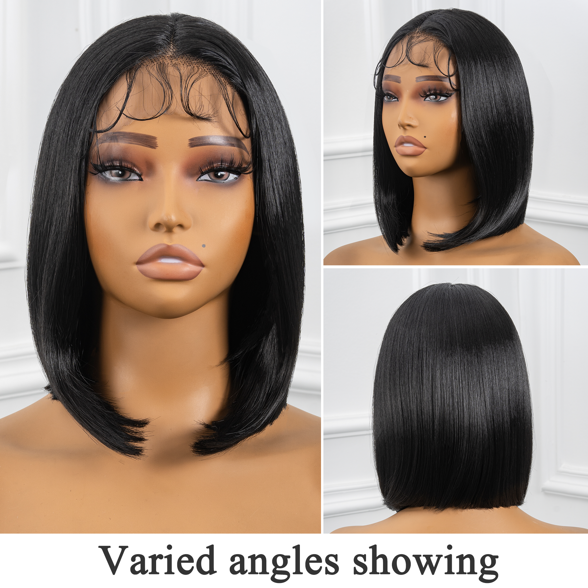 TOYOTRESS AIRY YAKI STRAIGHT T-MIDDLE PART LACE FRONT WIGS WITH BABY HAIR - 12 INCH BOB HUMAN HAIR RIVAL WIG OMBRE BROWN WITH BLACK ROOTS WIG(1027）