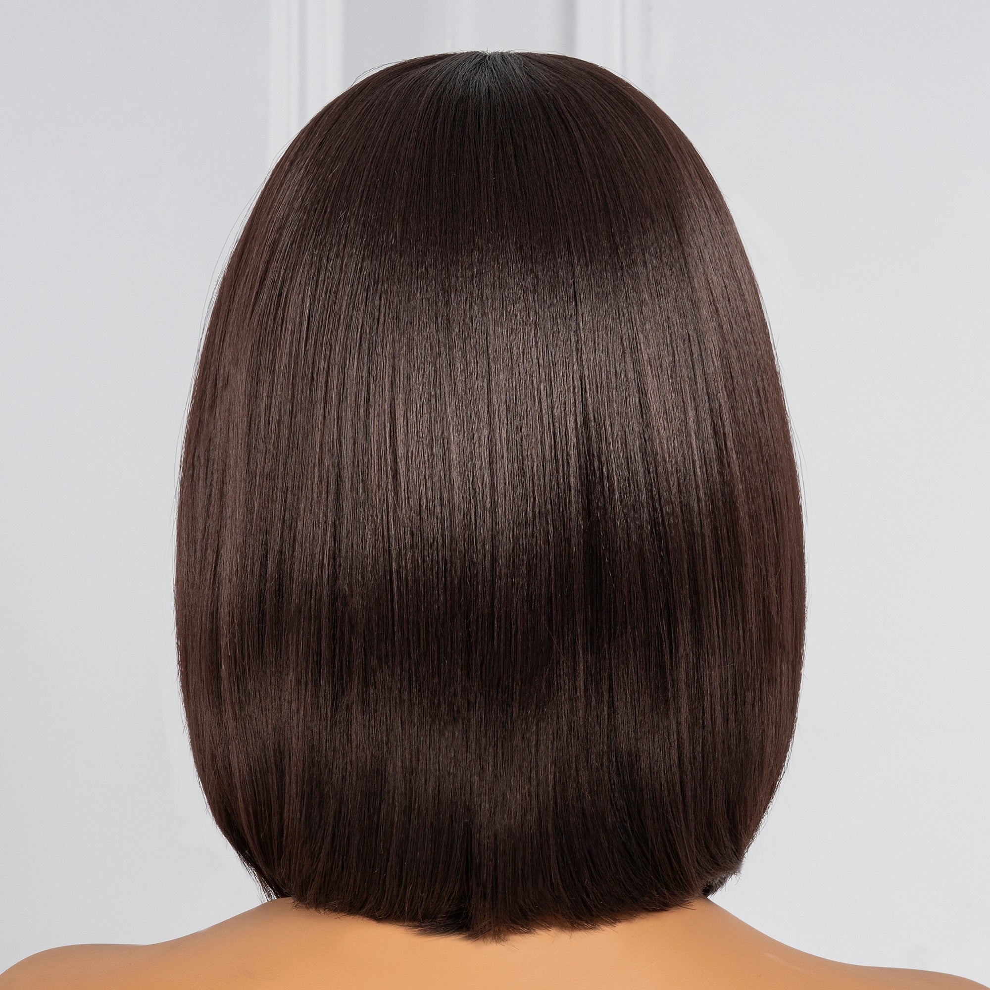 Toyotress Short Bob Synthetic Wigs | Blunt cut Natural Black Straight Wig with Bangs Synthetic Wig（612H+618）