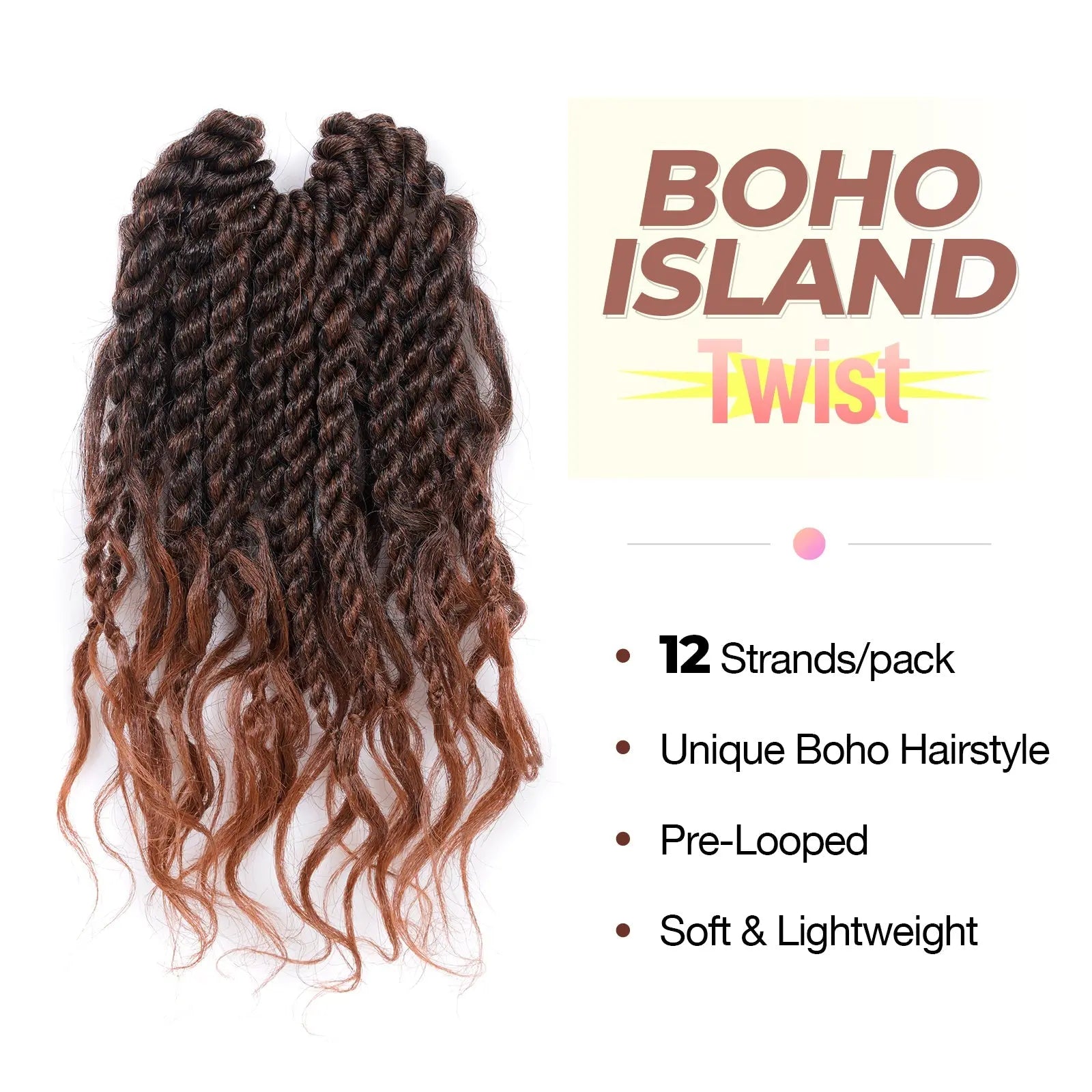 ( US ONLY) FAST SHIPPING ISLAND TWIST | Toyotress® Boho Island Twist Crochet Hair - 8 Packs Short Bob Ombre Brown Boho Havana Twist Crochet Braids Synthetic Braiding Hair Toyotress