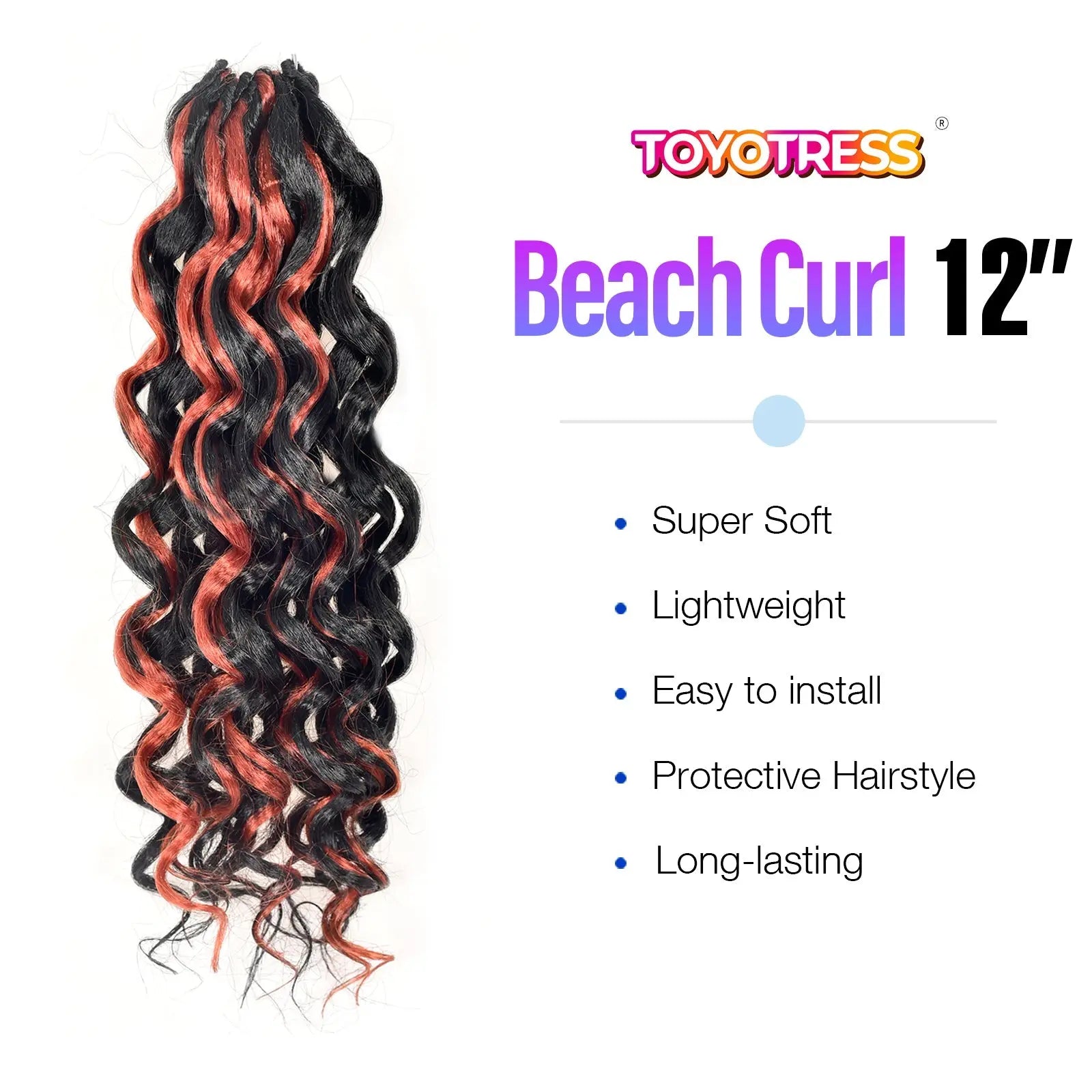 1 Pack GOGO CURL | Toyotress® Freetress Beach Curl Crochet Hair Gogo Curl Jamaican Bounce Wavy Curly Pre-Looped Synthetic Hair Extensions Toyotress