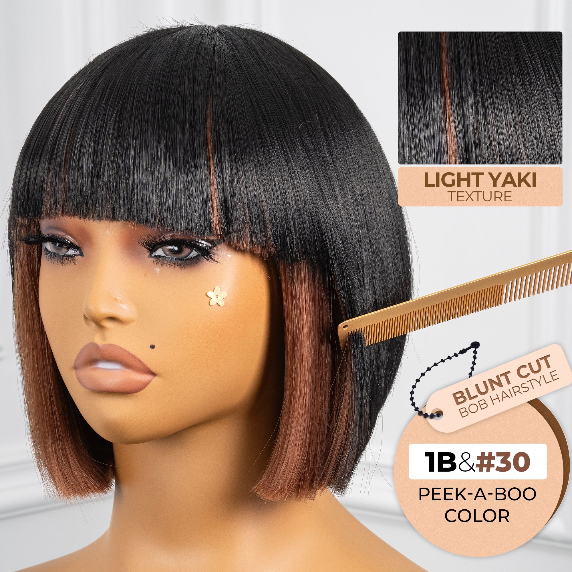 Toyotress Short Bob Synthetic Wigs | Blunt cut Natural Black Straight Wig with Bangs Synthetic Wig（612H+618）