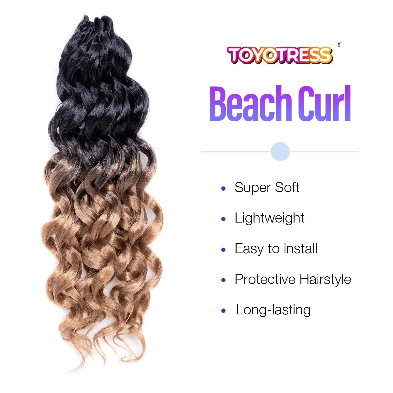 1 Pack GOGO CURL | Toyotress® Freetress Beach Curl Crochet Hair Gogo Curl Jamaican Bounce Wavy Curly Pre-Looped Synthetic Hair Extensions Toyotress