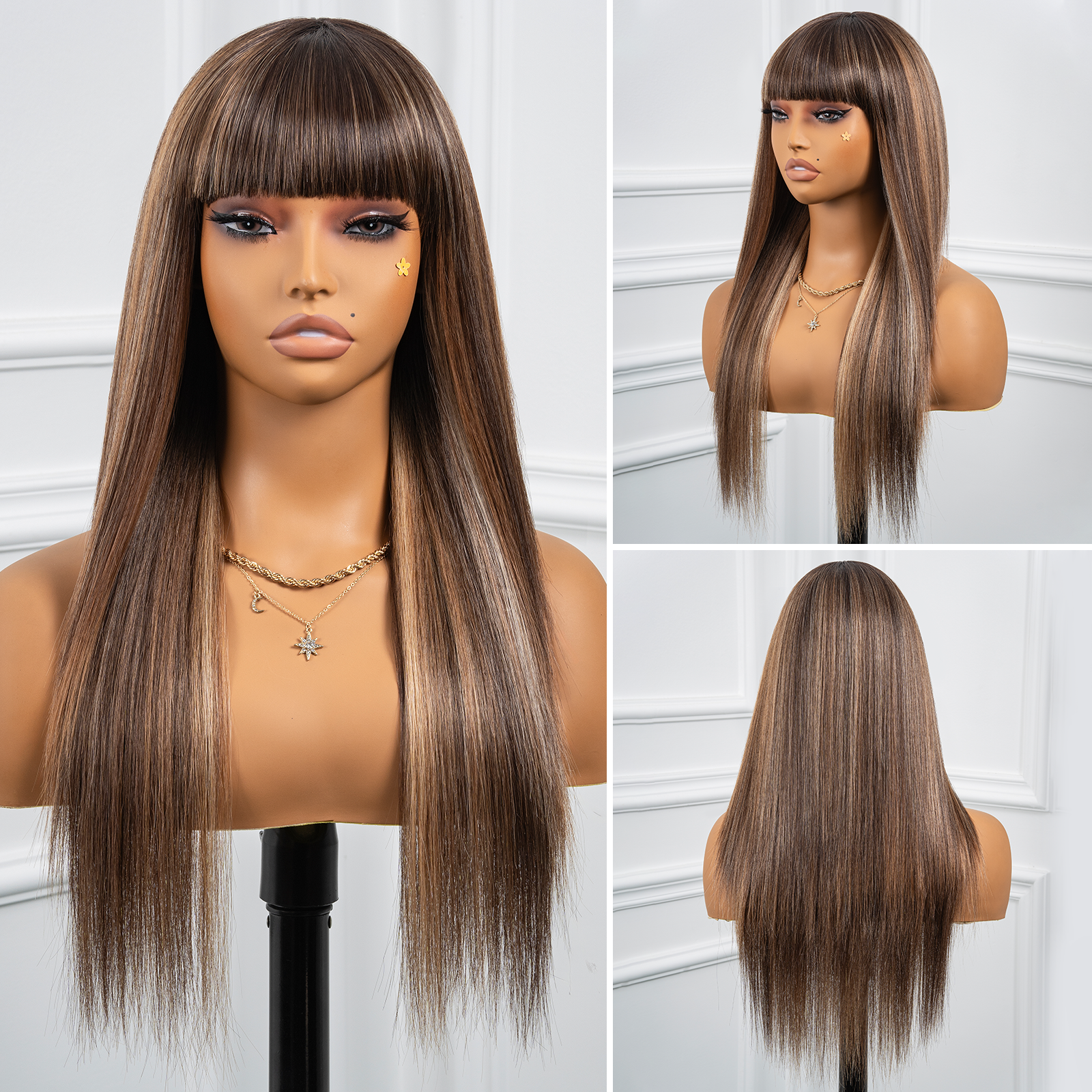 Toyotress Airy Long Straight Black Wig with Bangs | 24-26