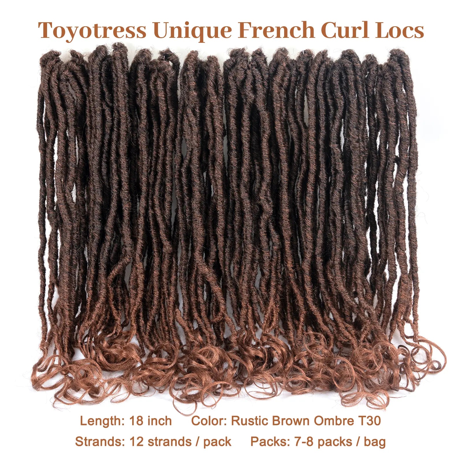 ( US ONLY) FAST SHIPPING FC | Toyotress® French Curl Locs Crochet Hair Curly Faux Locs 8 Packs Black Pre-Looped Crochet Hair with Curly ends Crochet Hair with Soft Curly Wave Ends Hair Extensions Toyotress