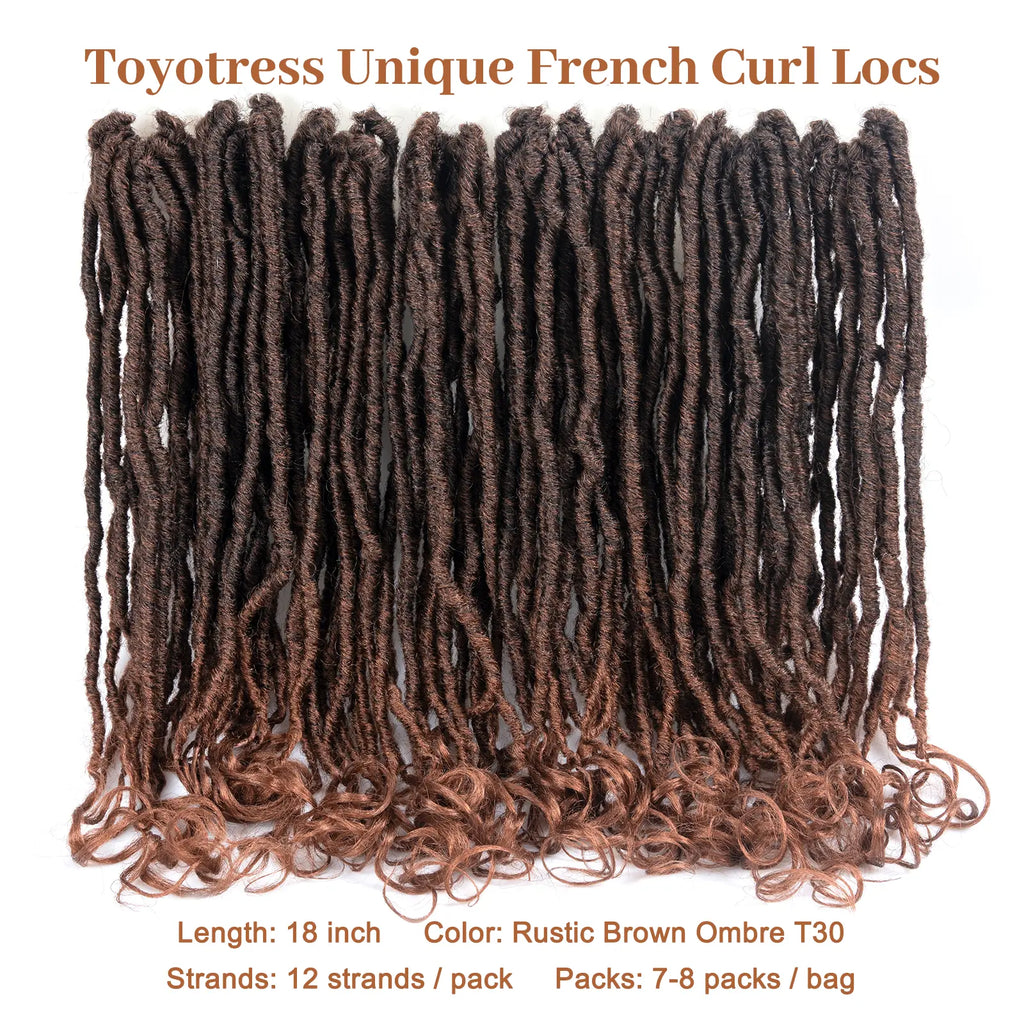 ( US ONLY) FAST SHIPPING FC | Toyotress® French Curl Locs Crochet Hair Curly Faux Locs 8 Packs Black Pre-Looped Crochet Hair with Curly ends Crochet Hair with Soft Curly Wave Ends Hair Extensions Toyotress