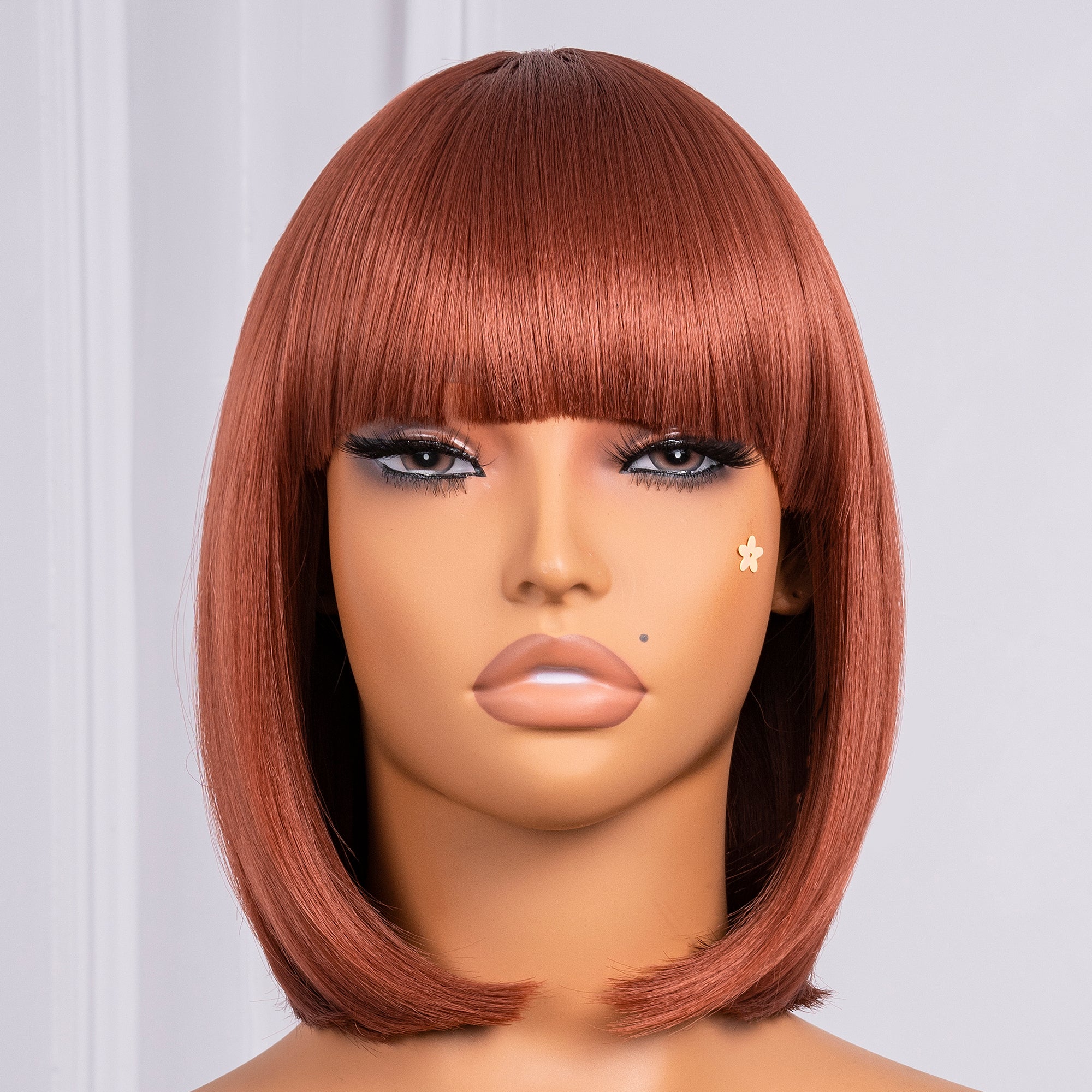 Toyotress Short Bob Synthetic Wigs | Blunt cut Natural Black Straight Wig with Bangs Synthetic Wig（612H+618）