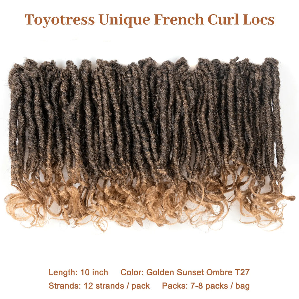 ( US ONLY) FAST SHIPPING FC | Toyotress® French Curl Locs Crochet Hair Curly Faux Locs 8 Packs Black Pre-Looped Crochet Hair with Curly ends Crochet Hair with Soft Curly Wave Ends Hair Extensions Toyotress