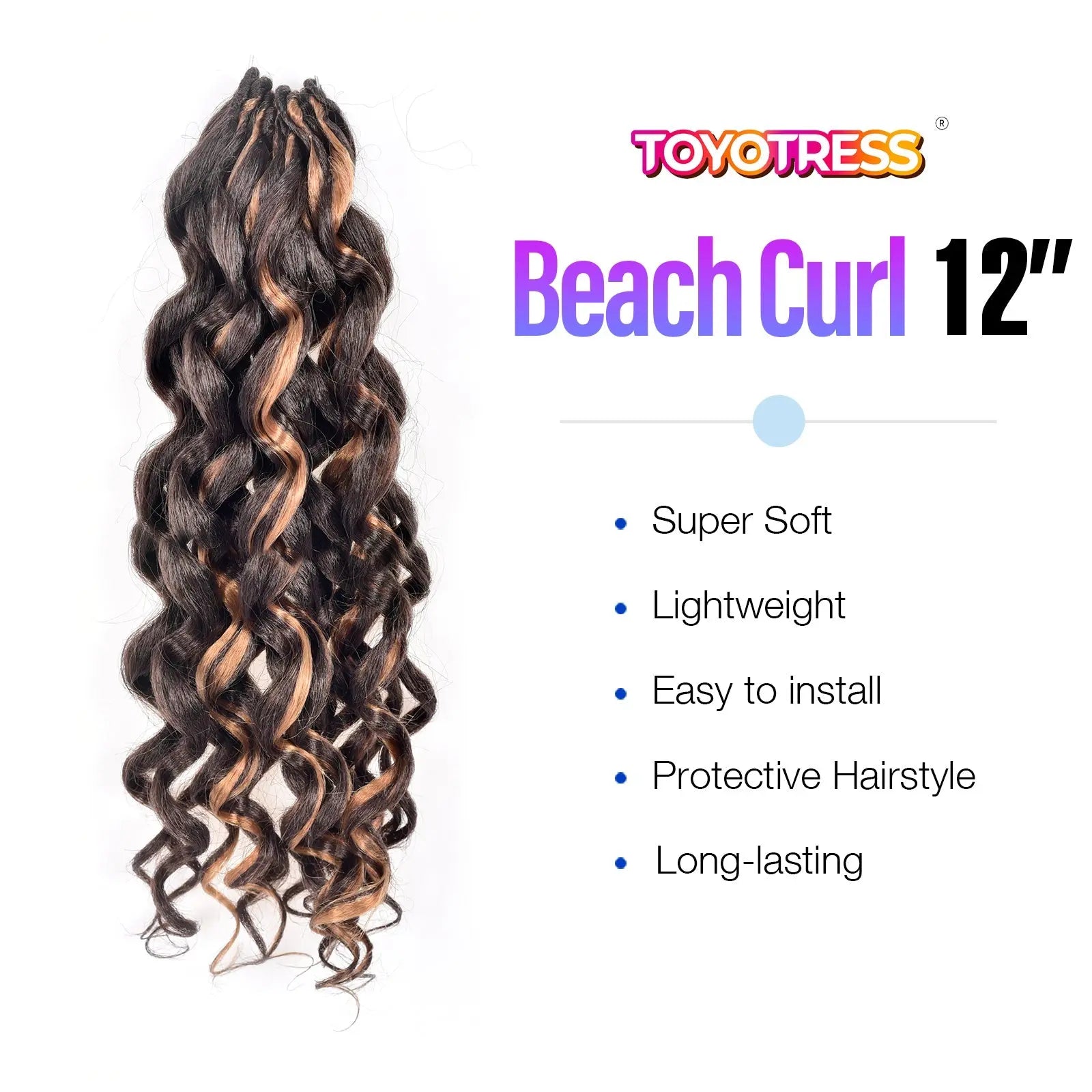 1 Pack GOGO CURL | Toyotress® Freetress Beach Curl Crochet Hair Gogo Curl Jamaican Bounce Wavy Curly Pre-Looped Synthetic Hair Extensions Toyotress