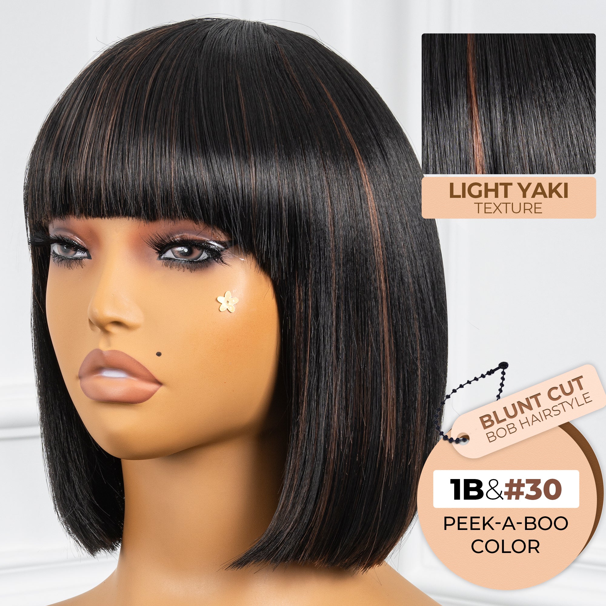 Toyotress Short Bob Synthetic Wigs | Blunt cut Natural Black Straight Wig with Bangs Synthetic Wig（612H+618）