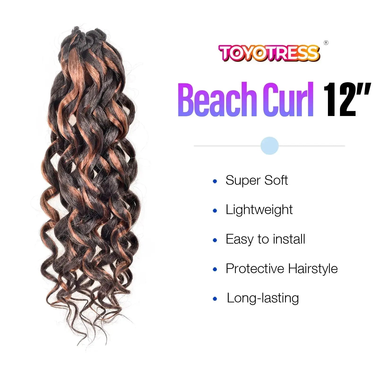1 Pack GOGO CURL | Toyotress® Freetress Beach Curl Crochet Hair Gogo Curl Jamaican Bounce Wavy Curly Pre-Looped Synthetic Hair Extensions Toyotress