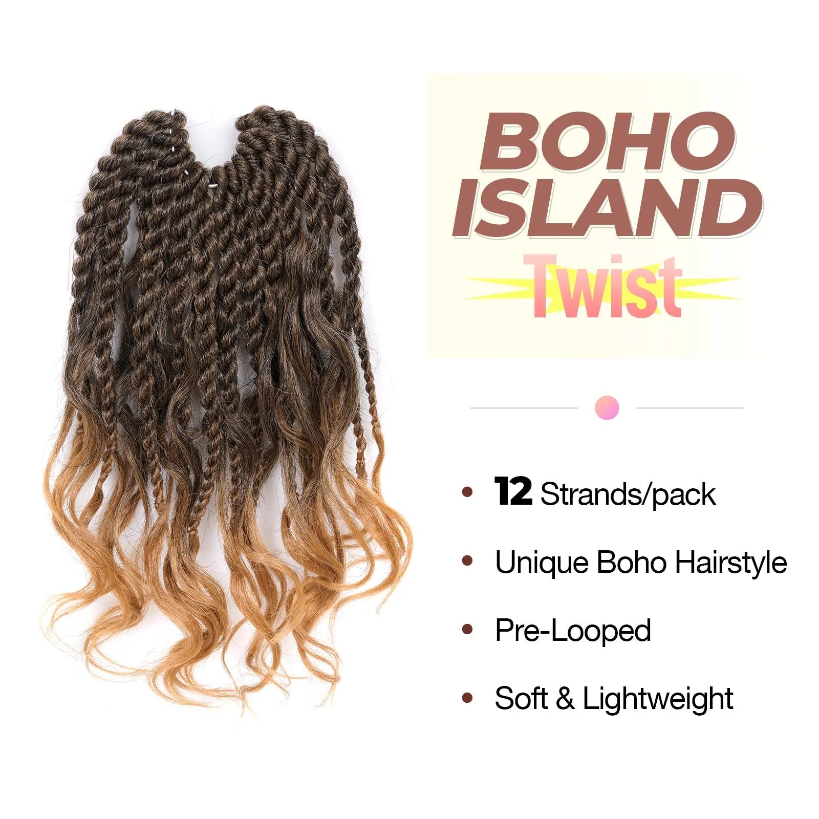 ( US ONLY) FAST SHIPPING ISLAND TWIST | Toyotress® Boho Island Twist Crochet Hair - 8 Packs Short Bob Ombre Brown Boho Havana Twist Crochet Braids Synthetic Braiding Hair Toyotress