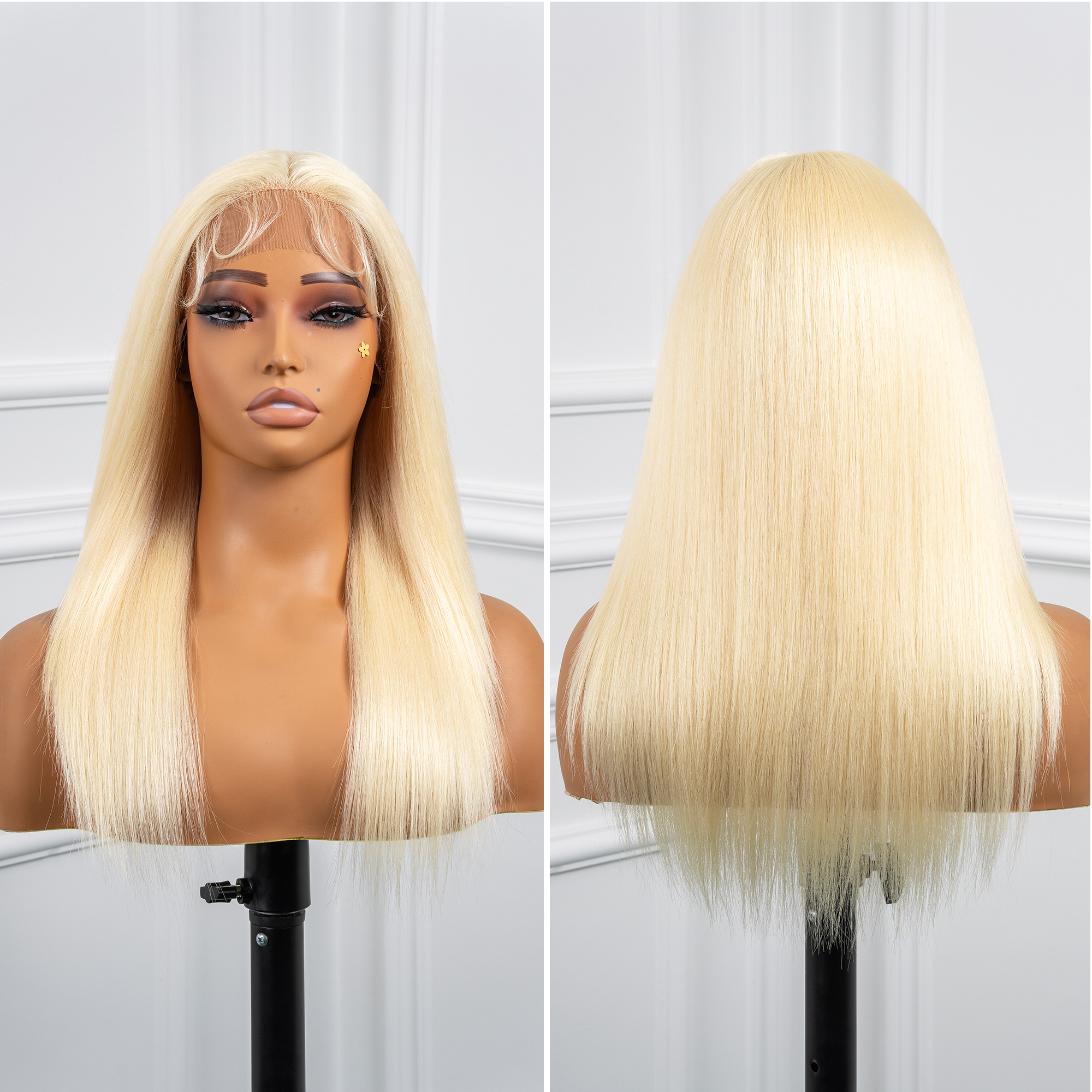 Toyotress Airy Yaki Straight T-middle Part Lace Front Wigs with Baby Hair | 20-32 Inch Long Soft Human Hair Rival Brown With Piano Highlights Wig(1472)