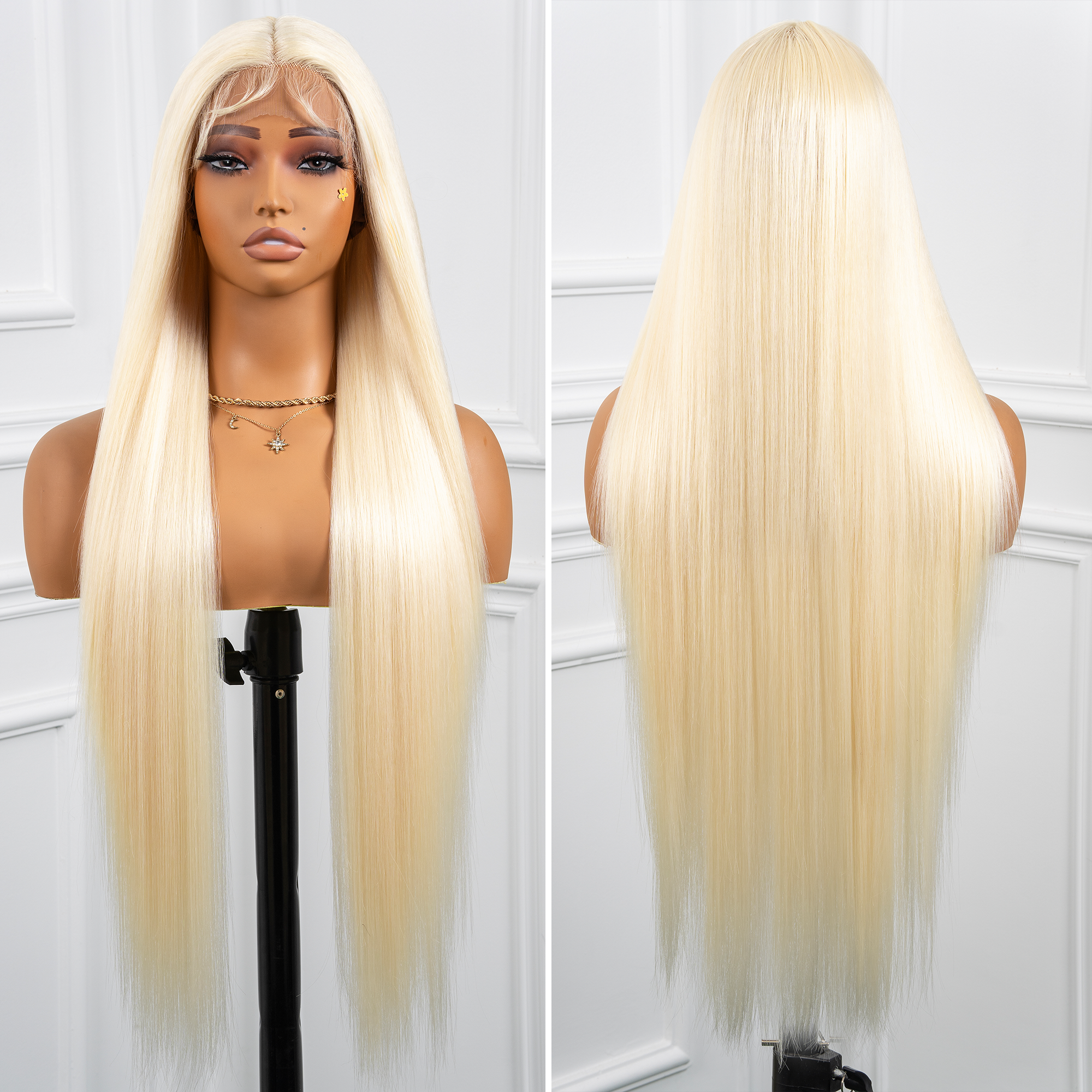 Toyotress Airy Yaki Straight T-middle Part Lace Front Wigs with Baby Hair | 20-32 Inch Long Soft Human Hair Rival Brown With Piano Highlights Wig(1472)