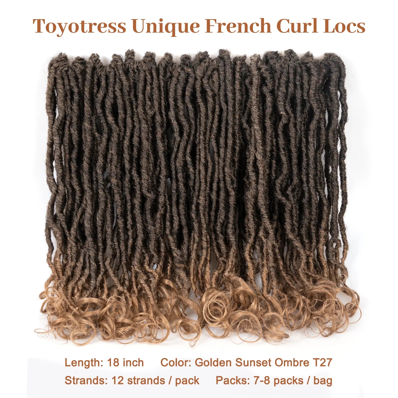( US ONLY) FAST SHIPPING FC | Toyotress® French Curl Locs Crochet Hair Curly Faux Locs 8 Packs Black Pre-Looped Crochet Hair with Curly ends Crochet Hair with Soft Curly Wave Ends Hair Extensions Toyotress
