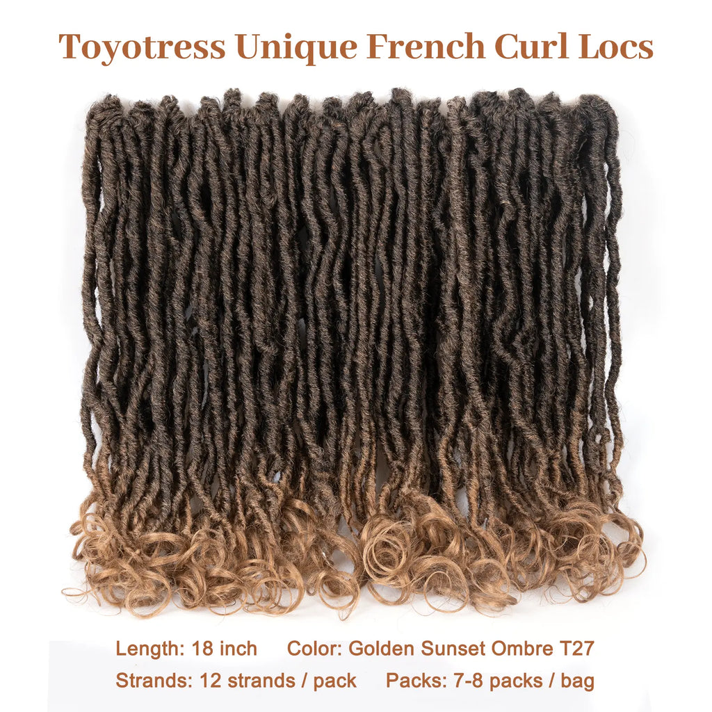 ( US ONLY) FAST SHIPPING FC | Toyotress® French Curl Locs Crochet Hair Curly Faux Locs 8 Packs Black Pre-Looped Crochet Hair with Curly ends Crochet Hair with Soft Curly Wave Ends Hair Extensions Toyotress