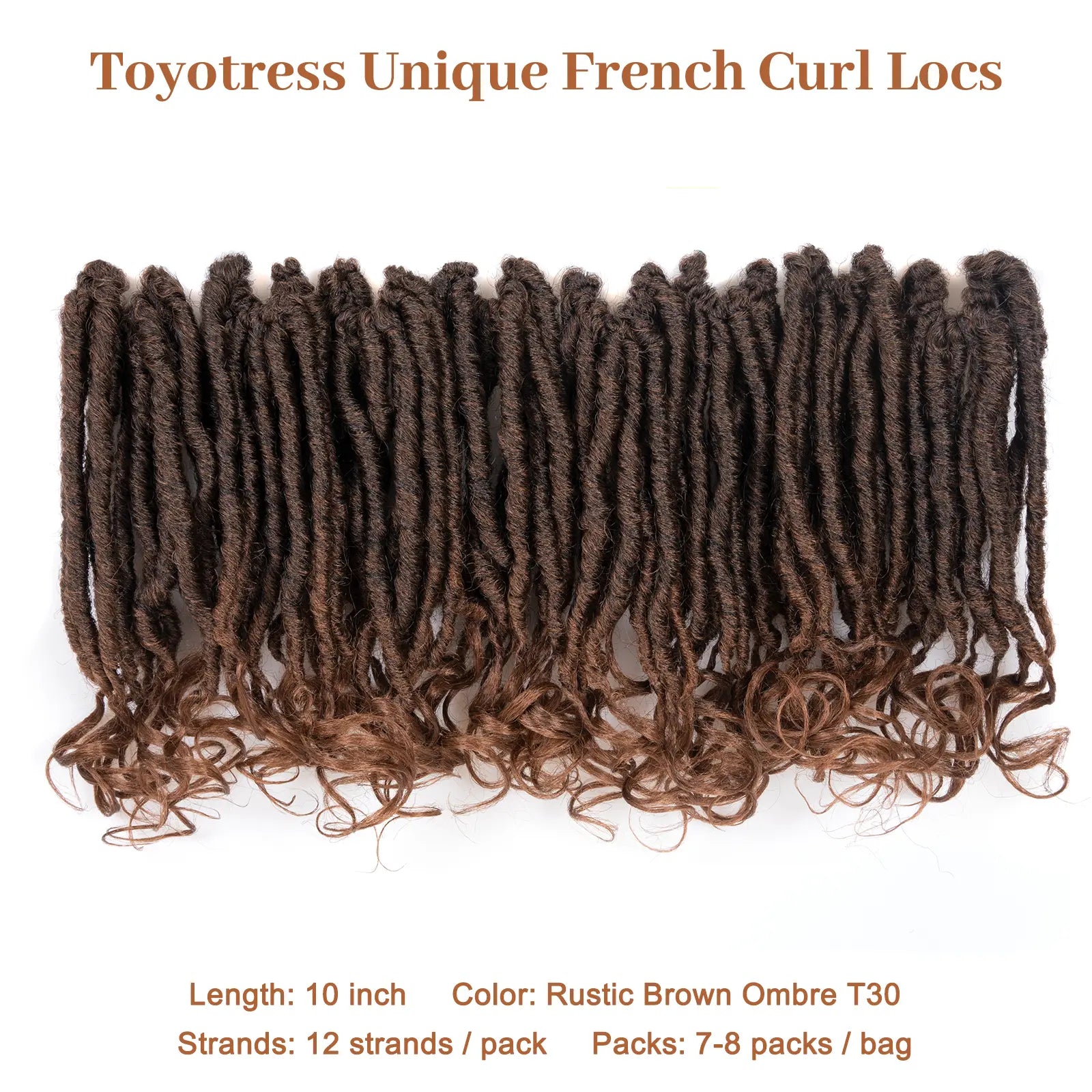 ( US ONLY) FAST SHIPPING FC | Toyotress® French Curl Locs Crochet Hair Curly Faux Locs 8 Packs Black Pre-Looped Crochet Hair with Curly ends Crochet Hair with Soft Curly Wave Ends Hair Extensions Toyotress
