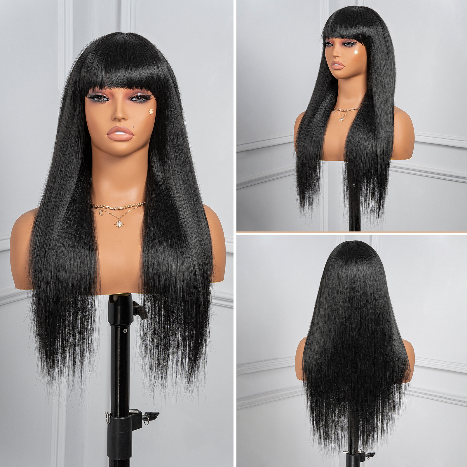 Toyotress Airy Long Straight Black Wig with Bangs | 24-26