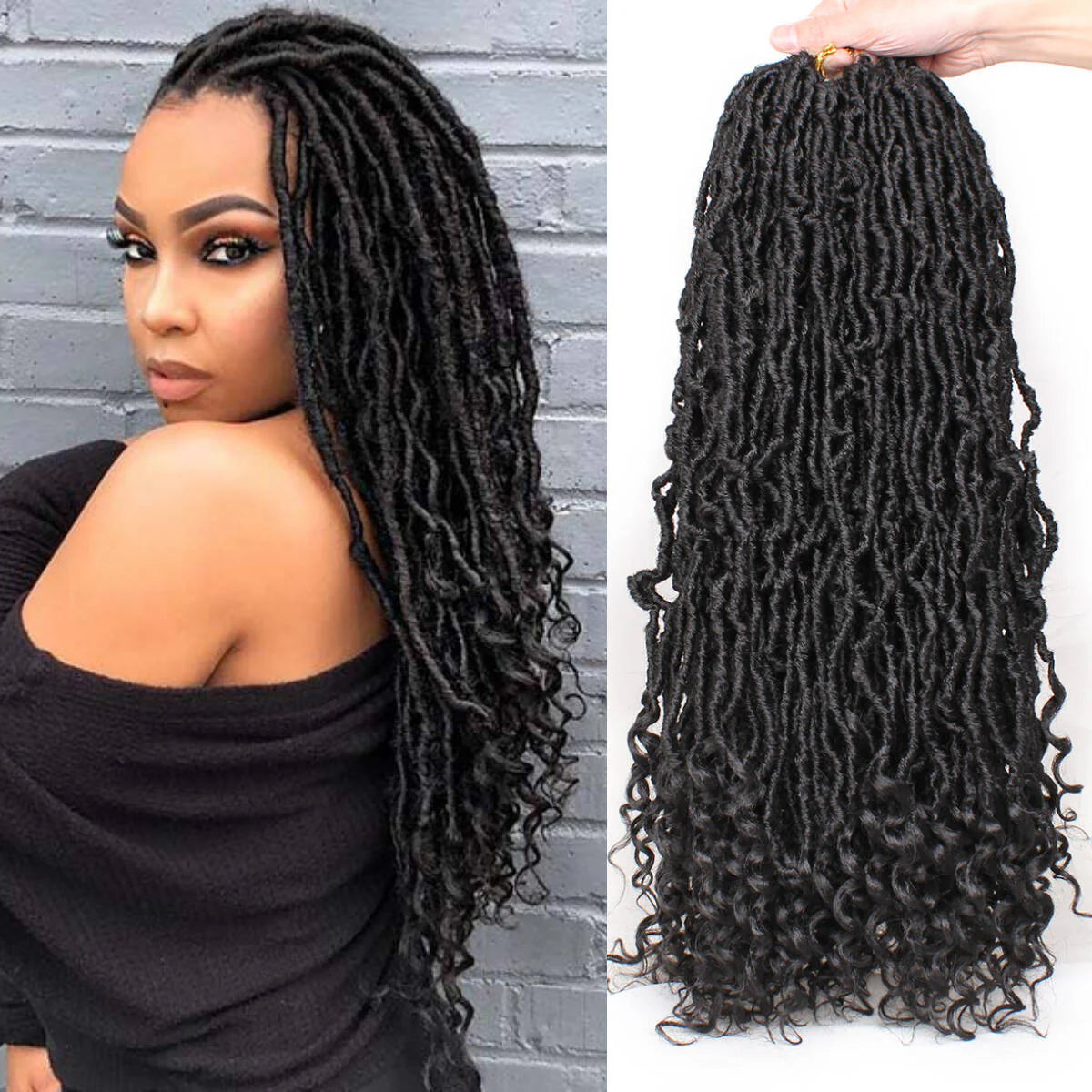 Toyotress Faux Locs With Curly Ends Goddess Locs Crochet Hair Curly Faux Locs Crochet Hair Wavy Nu Locs with Curly Ends Synthetic Braiding Hair