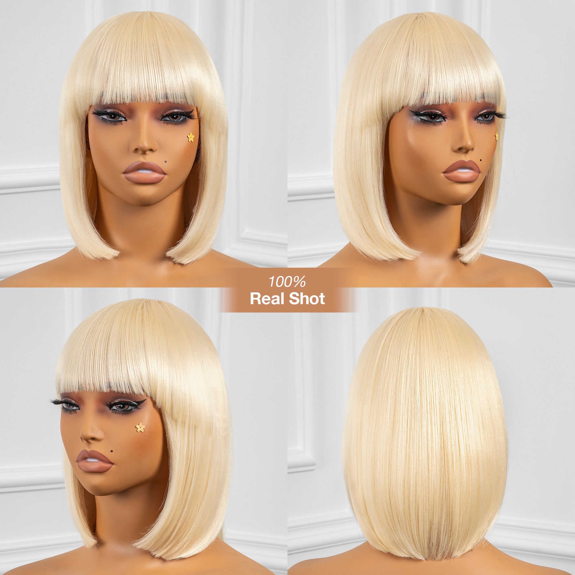 Toyotress Short Bob Synthetic Wigs | Blunt cut Natural Black Straight Wig with Bangs Synthetic Wig（612H+618）