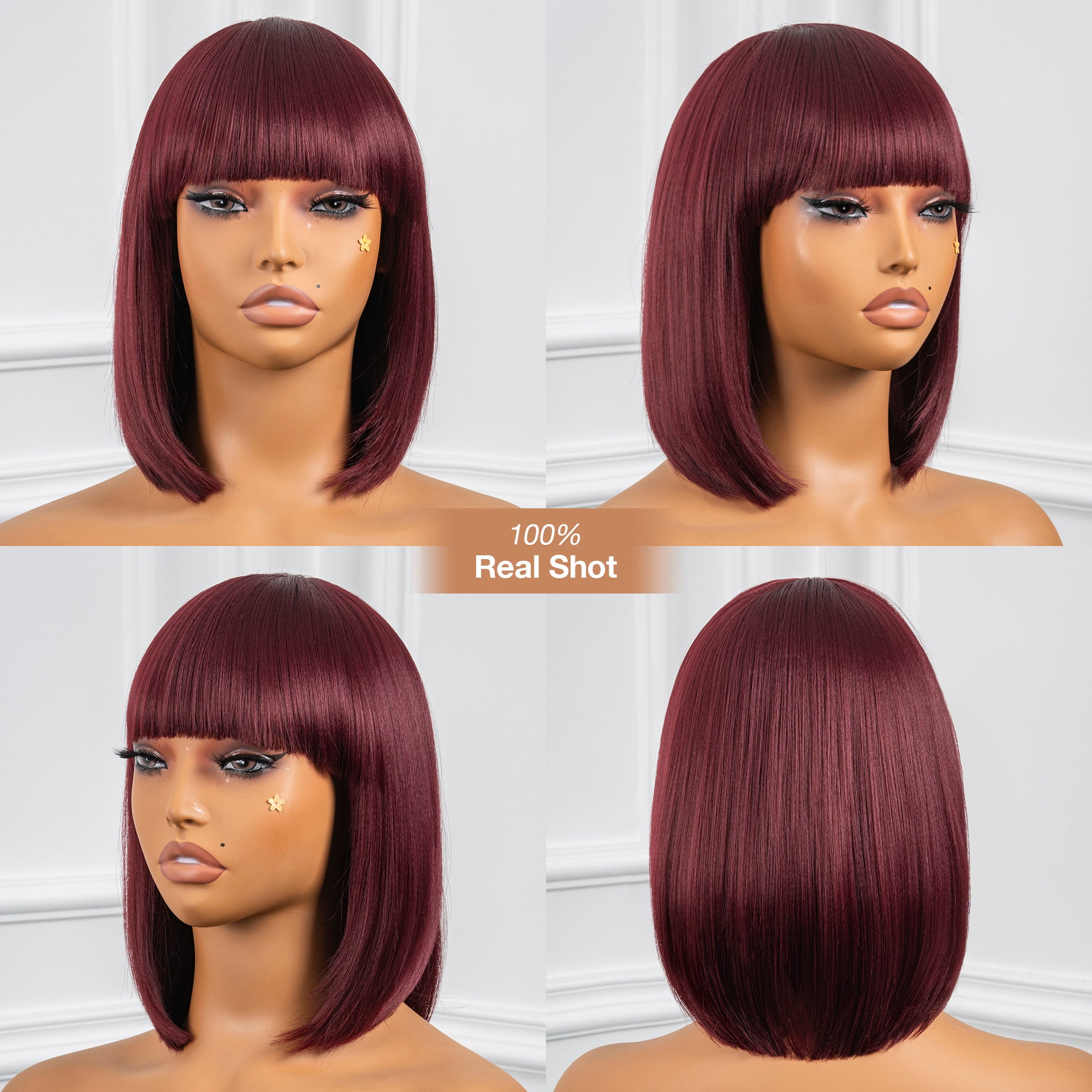 Toyotress Short Bob Synthetic Wigs | Blunt cut Natural Black Straight Wig with Bangs Synthetic Wig（612H+618）