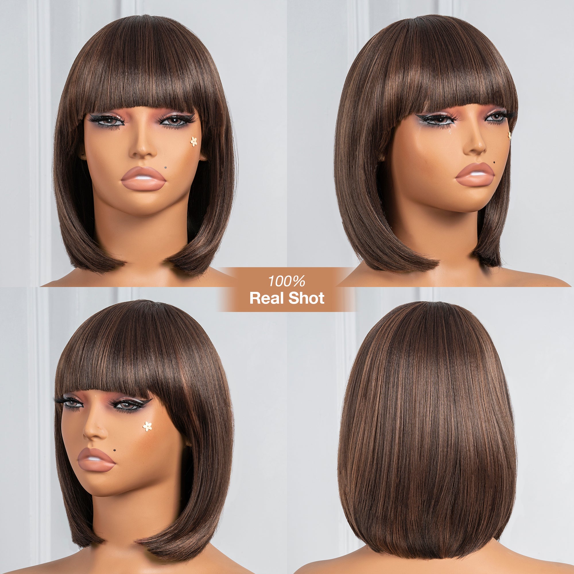 Toyotress Short Bob Synthetic Wigs | Blunt cut Natural Black Straight Wig with Bangs Synthetic Wig（612H+618）