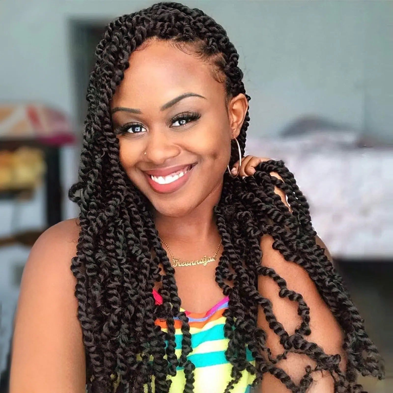 ( US ONLY) FAST SHIPPING NB | Toyotress® Tiana Passion Twist Hair - Pre-twisted Crochet Braids Natural Black, Pre-looped Synthetic Braiding Hair Extensions Toyotress