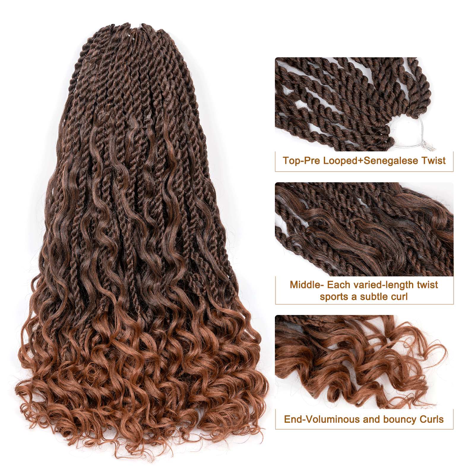 Toyotress Unique Boho Island Twist with Curls Crochet Hair | Crochet Senegalese Twist Pre Looped Senegalese Twist Braiding Hair Wth Curly Ends Crochet for women