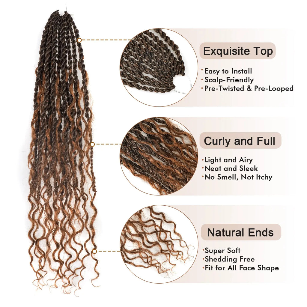 8 Packs | Toyotress® HBIT Boho Island Twist with Human Hair Curls Crochet Hair Senegalese Twist Pre Looped Braiding Hair With Human Hair Curly Ends Toyotress
