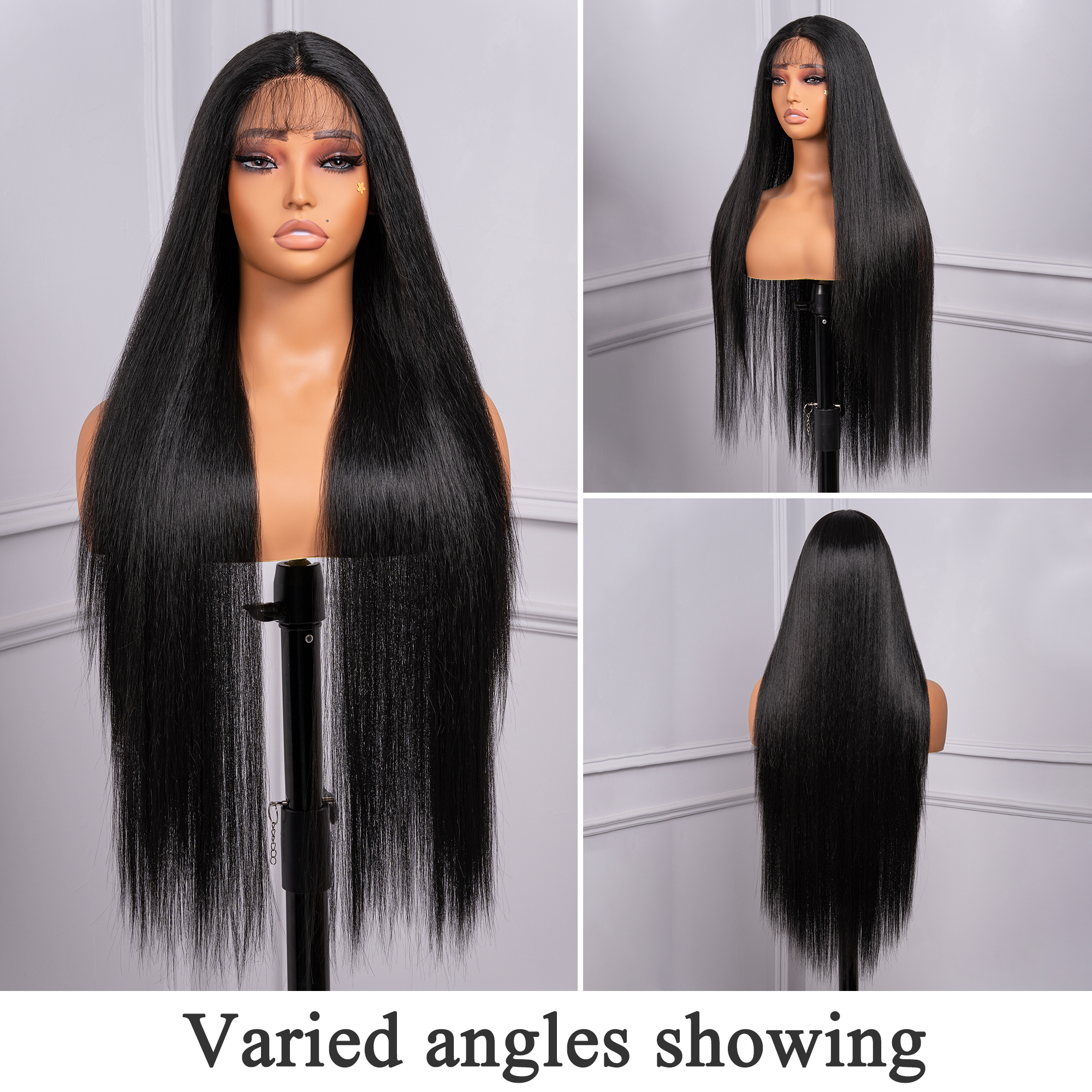 Toyotress Airy Yaki Straight T-middle Part Lace Front Wigs with Baby Hair | 20-32 Inch Long Soft Human Hair Rival Brown With Piano Highlights Wig(1472)