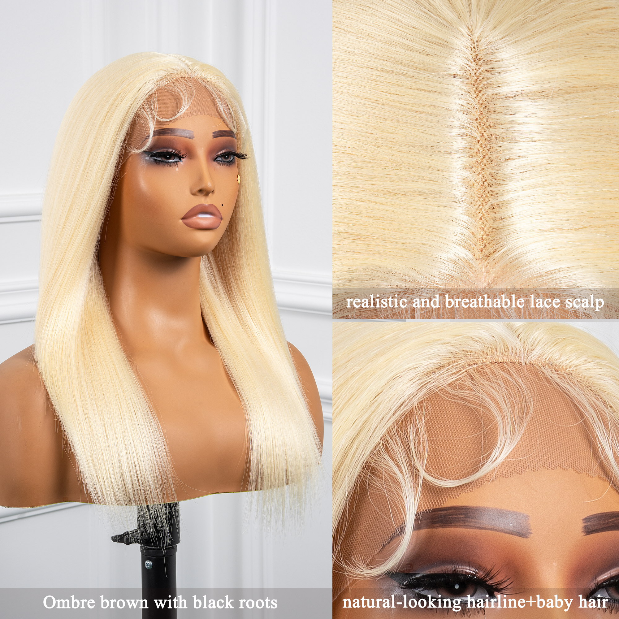 Toyotress Airy Yaki Straight T-middle Part Lace Front Wigs with Baby Hair | 20-32 Inch Long Soft Human Hair Rival Brown With Piano Highlights Wig(1472)