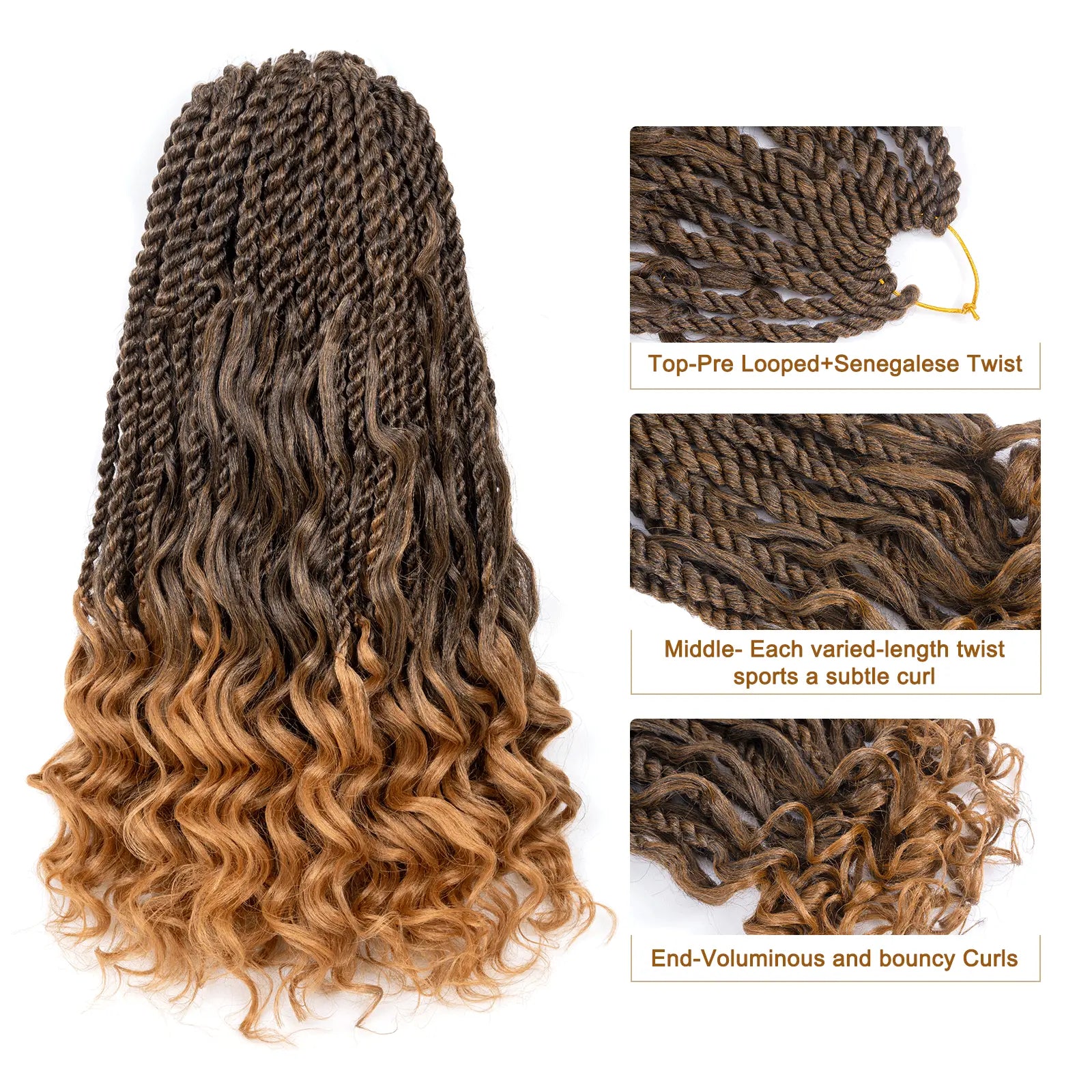 Toyotress Unique Boho Island Twist with Curls Crochet Hair 1 Pack | Crochet Senegalese Twist Pre Looped Senegalese Twist Braiding Hair Wth Curly Ends Crochet for women Toyotress