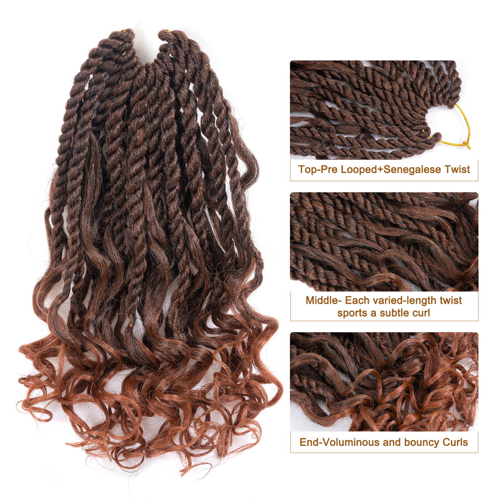 Toyotress Unique Boho Island Twist with Curls Crochet Hair | Crochet Senegalese Twist Pre Looped Senegalese Twist Braiding Hair Wth Curly Ends Crochet for women