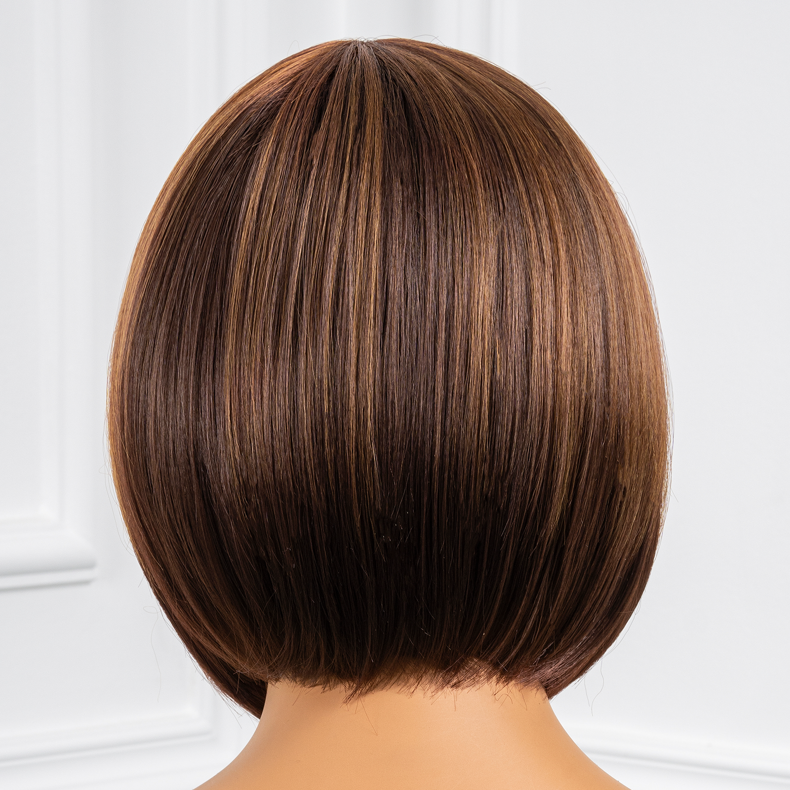 Toyotress Short Bob Synthetic Wigs | Blunt cut Natural Black Straight Wig with Bangs Synthetic Wig（612H+618）