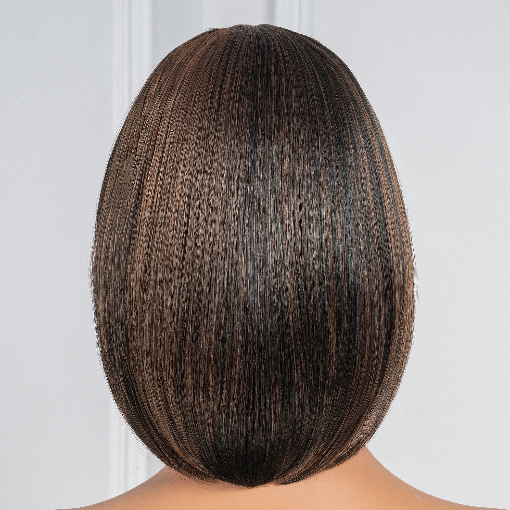 Toyotress Short Bob Synthetic Wigs | Blunt cut Natural Black Straight Wig with Bangs Synthetic Wig（612H+618）