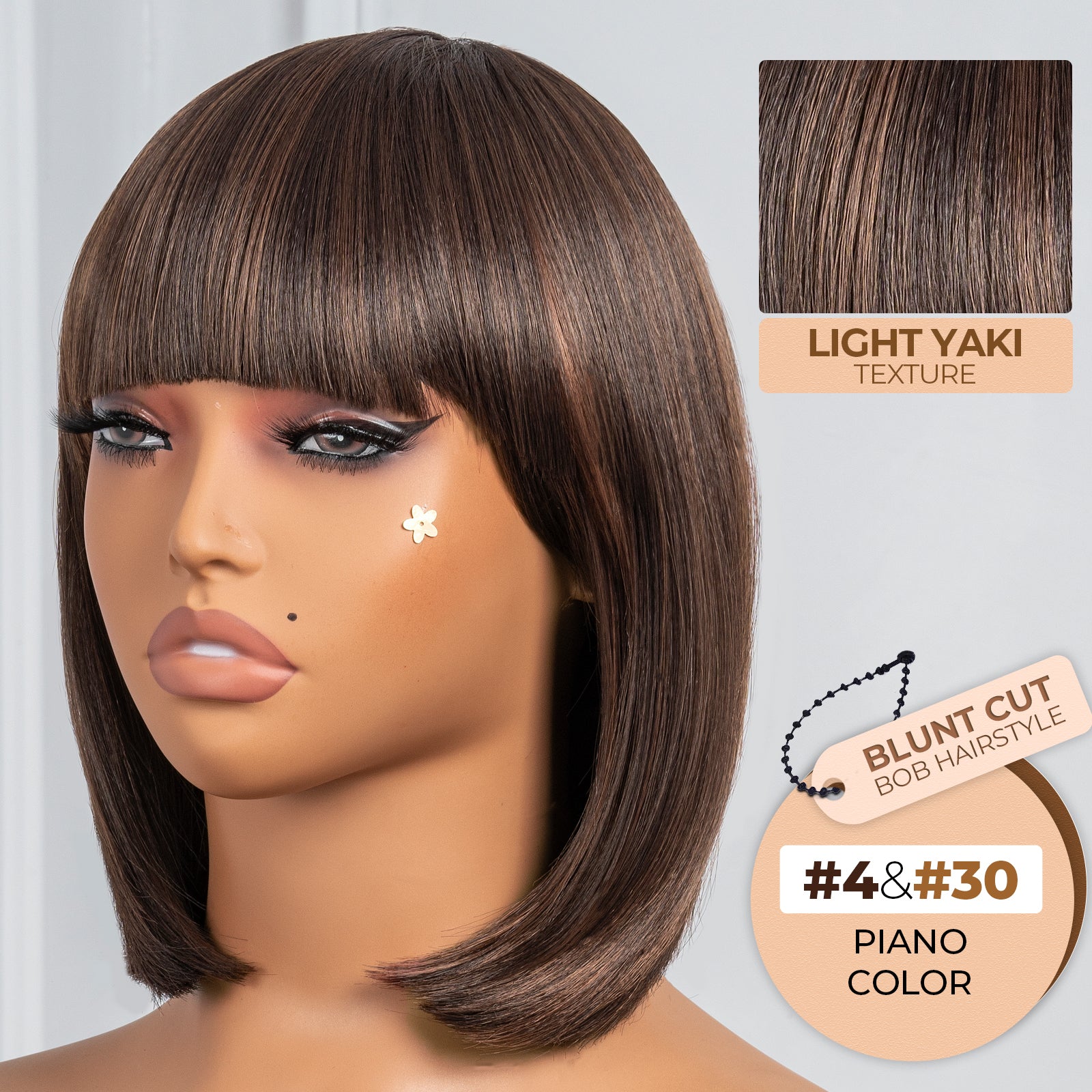 Toyotress Short Bob Synthetic Wigs | Blunt cut Natural Black Straight Wig with Bangs Synthetic Wig（612H+618）