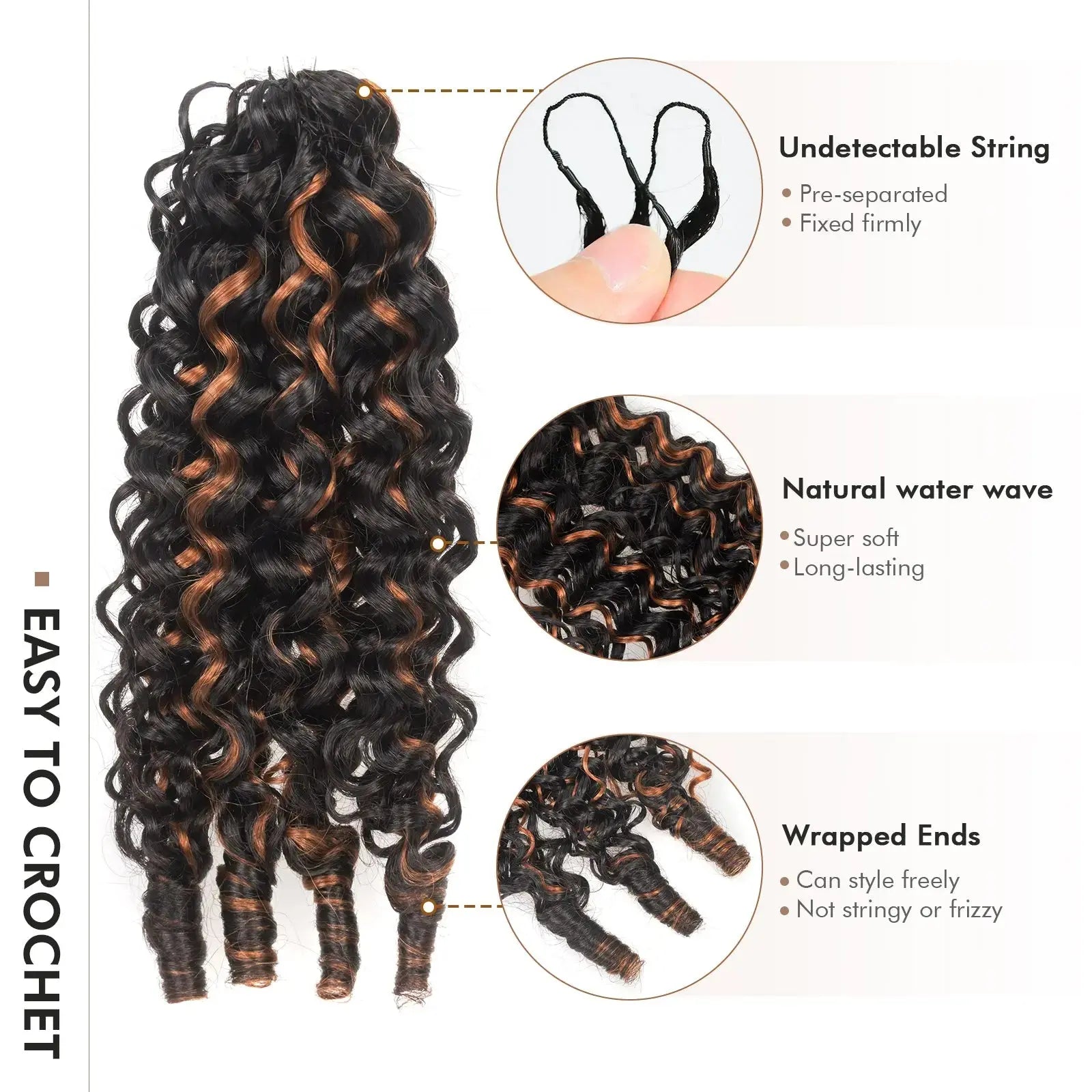 Toyotress® Human Crochet Hair Burmese Curly Hair Feather-Line Invisible Knotless Braiding Hair Extensions