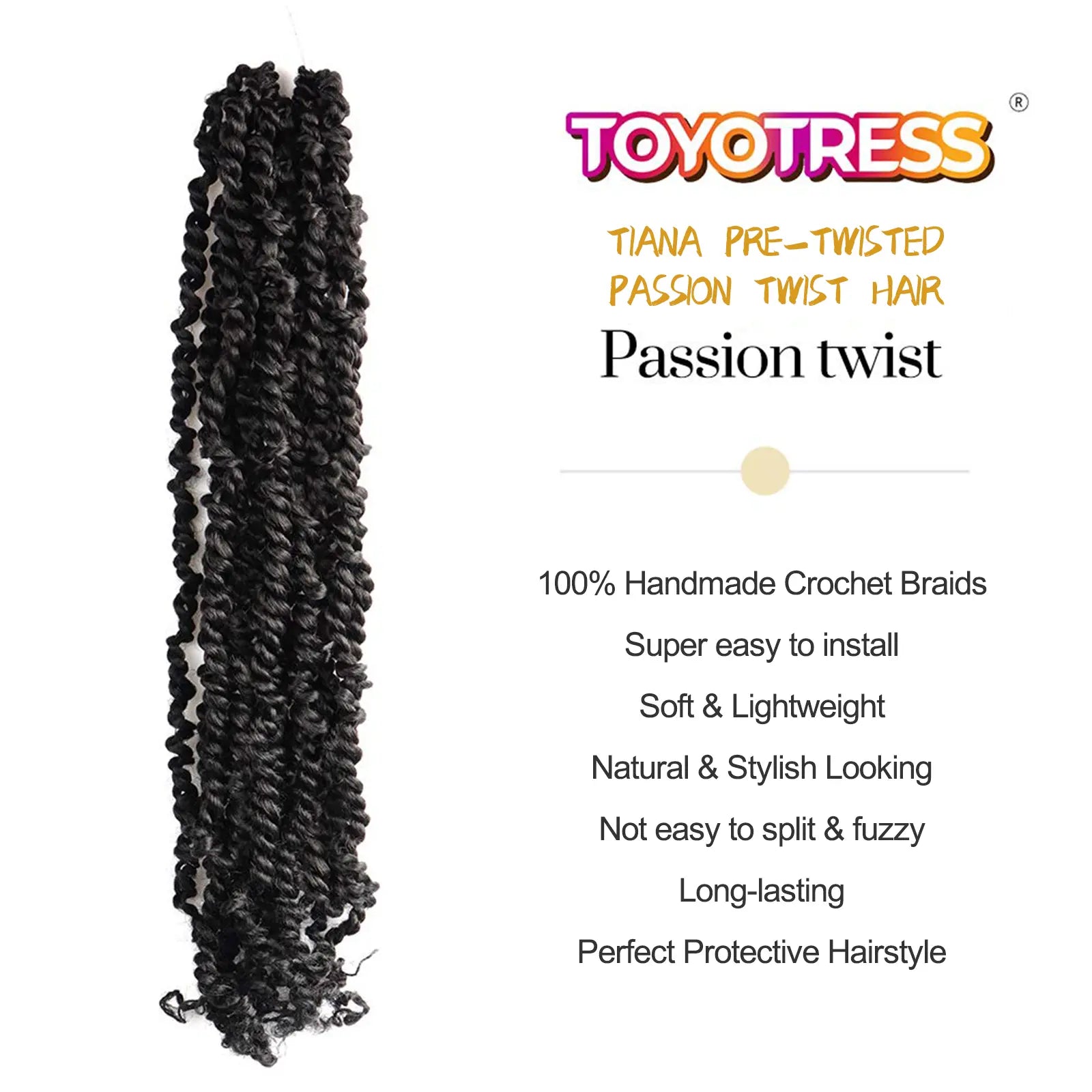 Toyotress Tiana Passion Twist Hair Pre-Twisted Pre-Looped Passion Twists Crochet Braids Made Of Bohemian Hair Synthetic Braiding Hair Extension